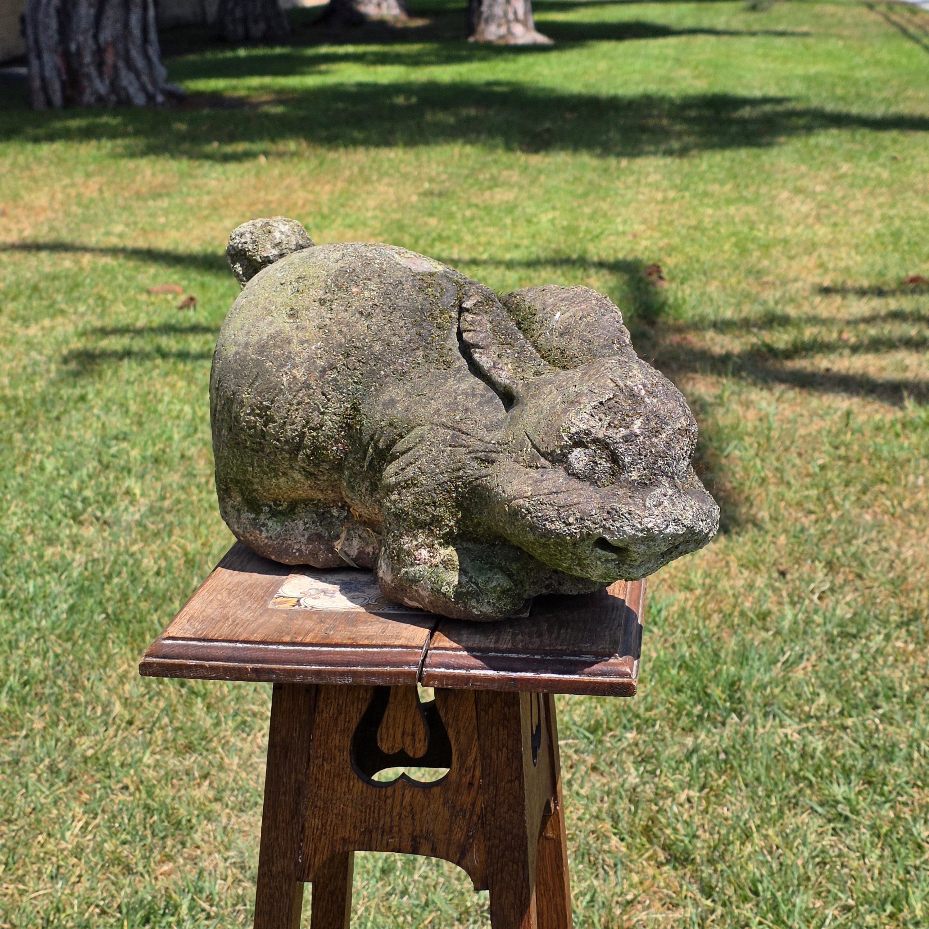 Vintage Concrete Bunny Rabbit Garden Statue Large Aged Cement Lawn Ornament