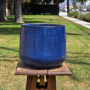 Vintage Mid Century Cobalt Blue Glazed Ceramic Planter Pot Round Large 10" MCM