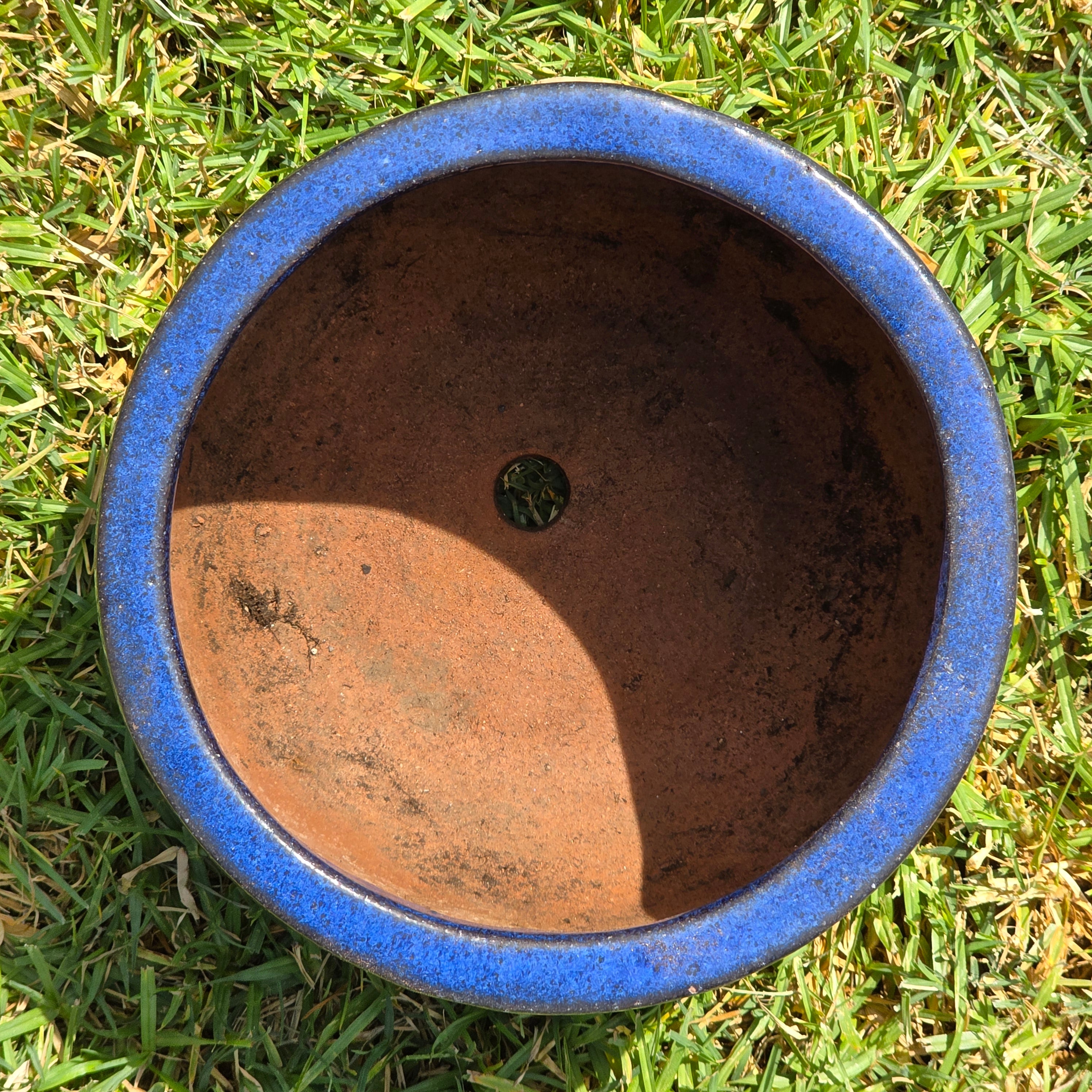 Vintage Mid Century Cobalt Blue Glazed Ceramic Planter Pot Round Large 10" MCM