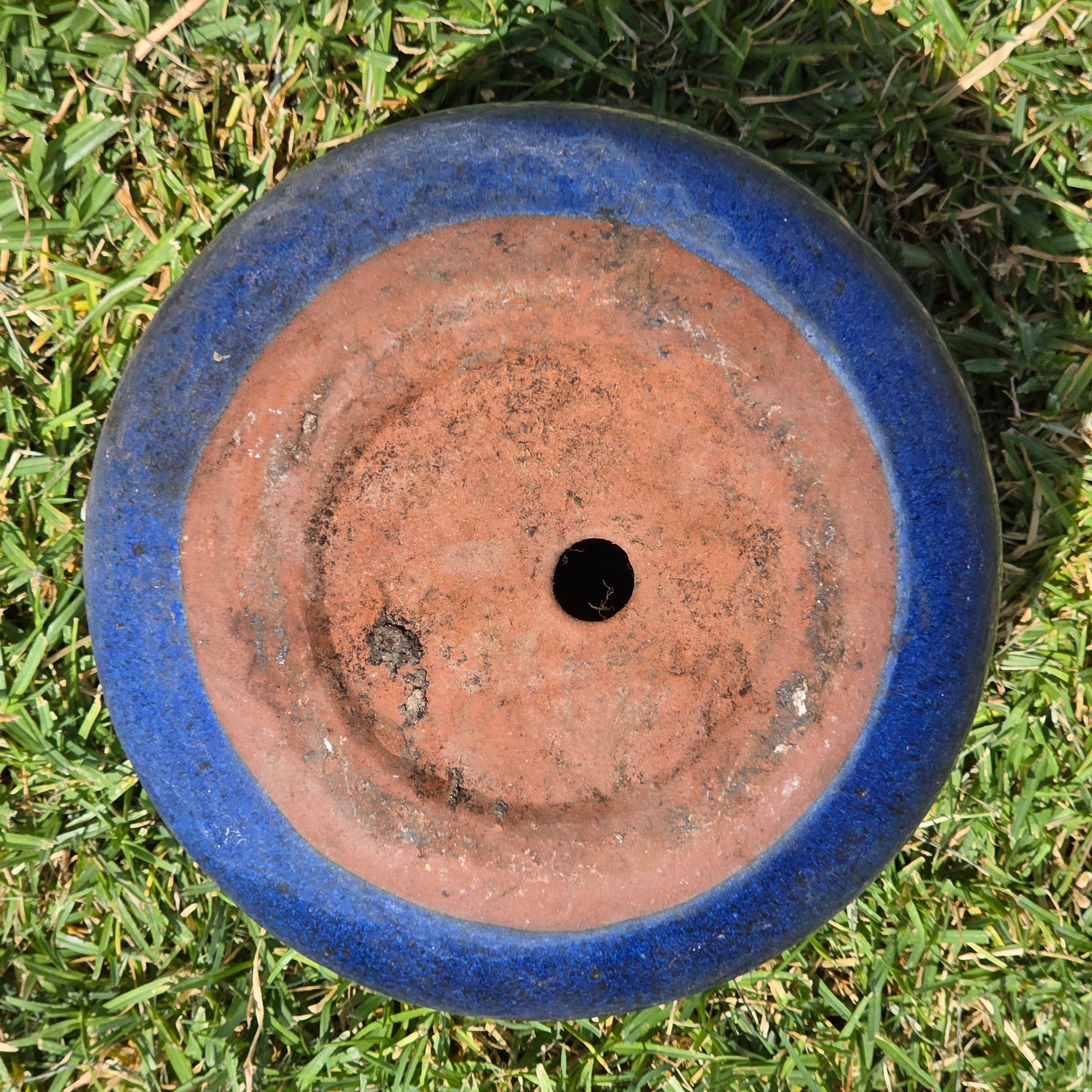 Vintage Mid Century Cobalt Blue Glazed Ceramic Planter Pot Round Large 10" MCM