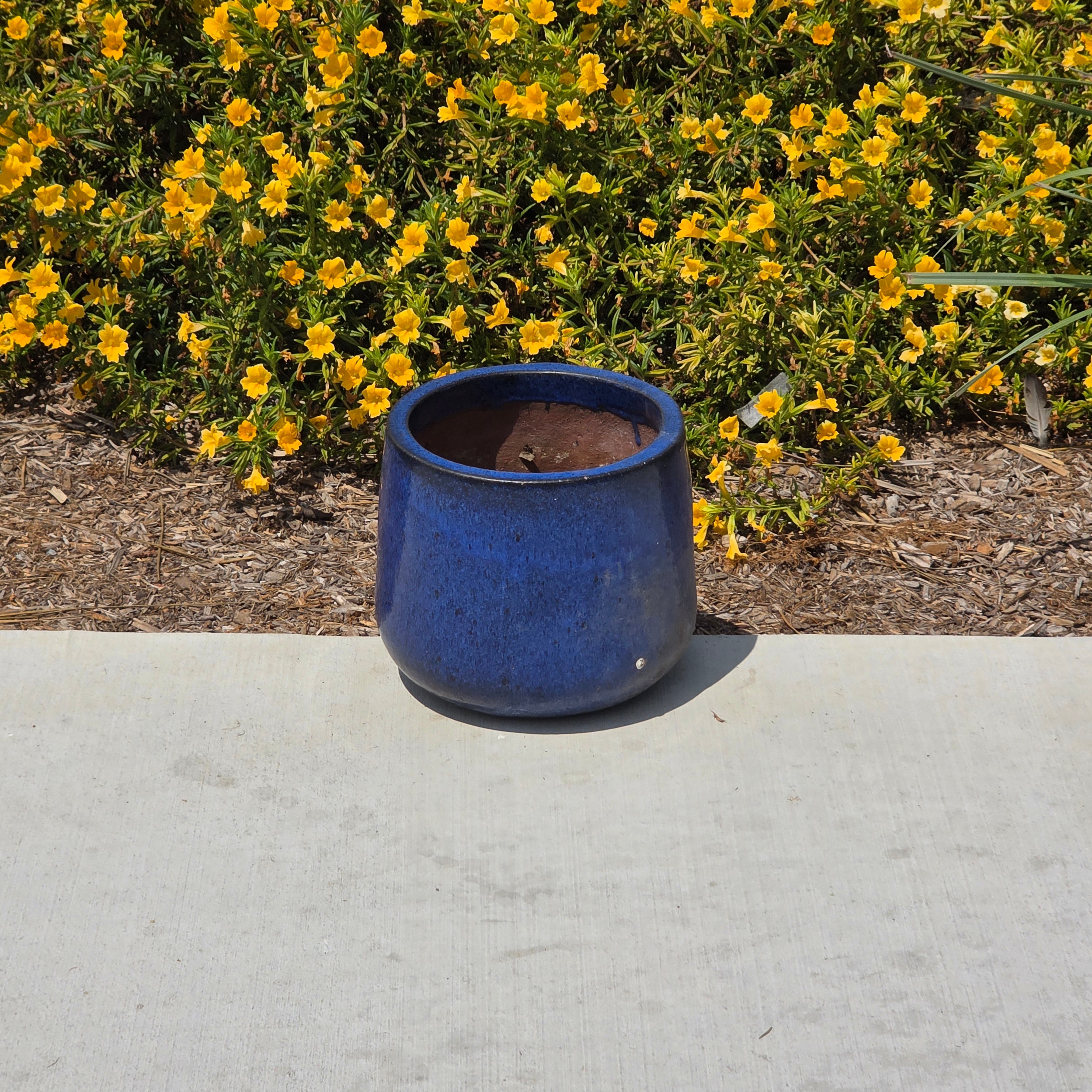 Vintage Mid Century Cobalt Blue Glazed Ceramic Planter Pot Round Large 10" MCM
