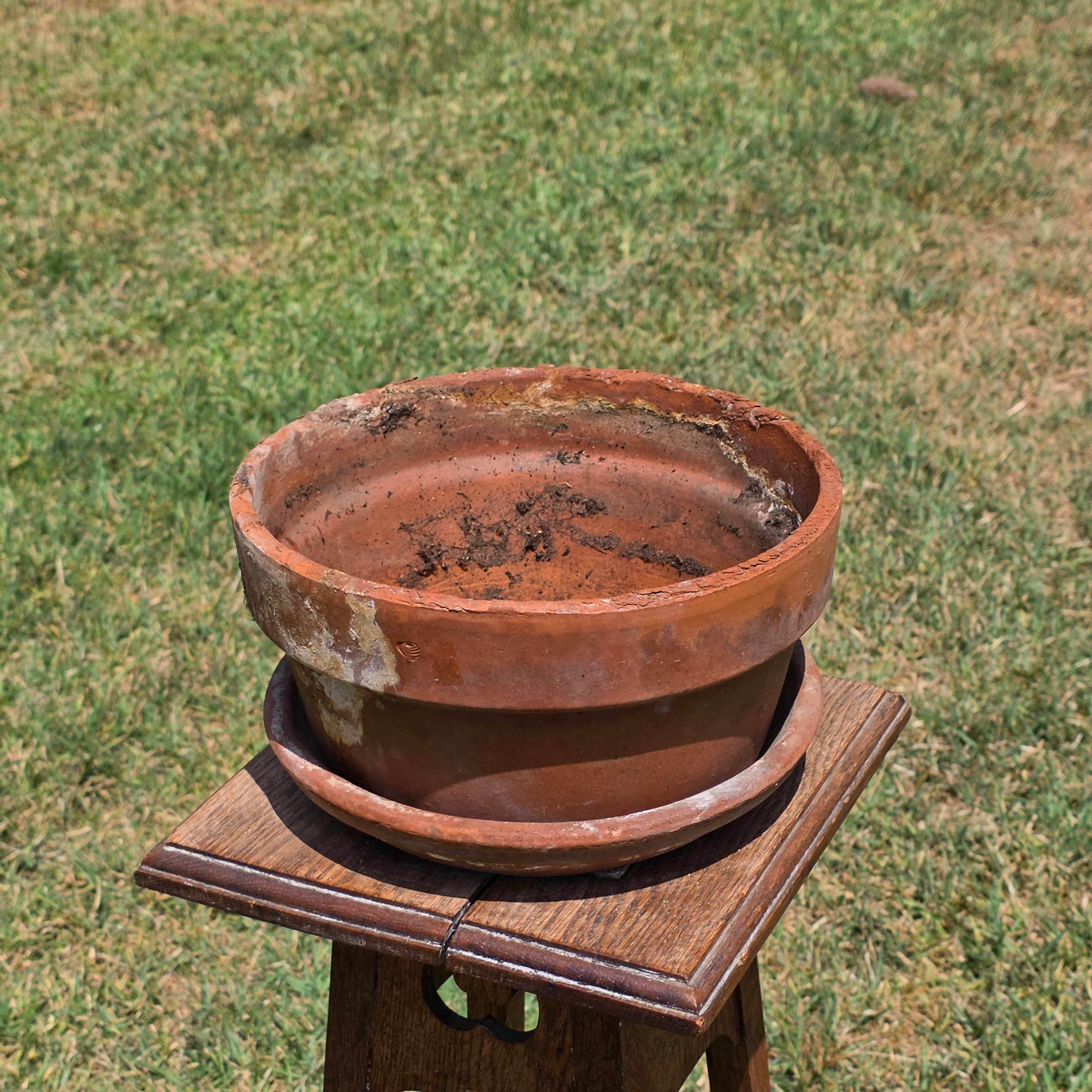 Vintage Deroma Italy Terracotta Planter Pot Saucer Clay Garden Bowl Patina 11"