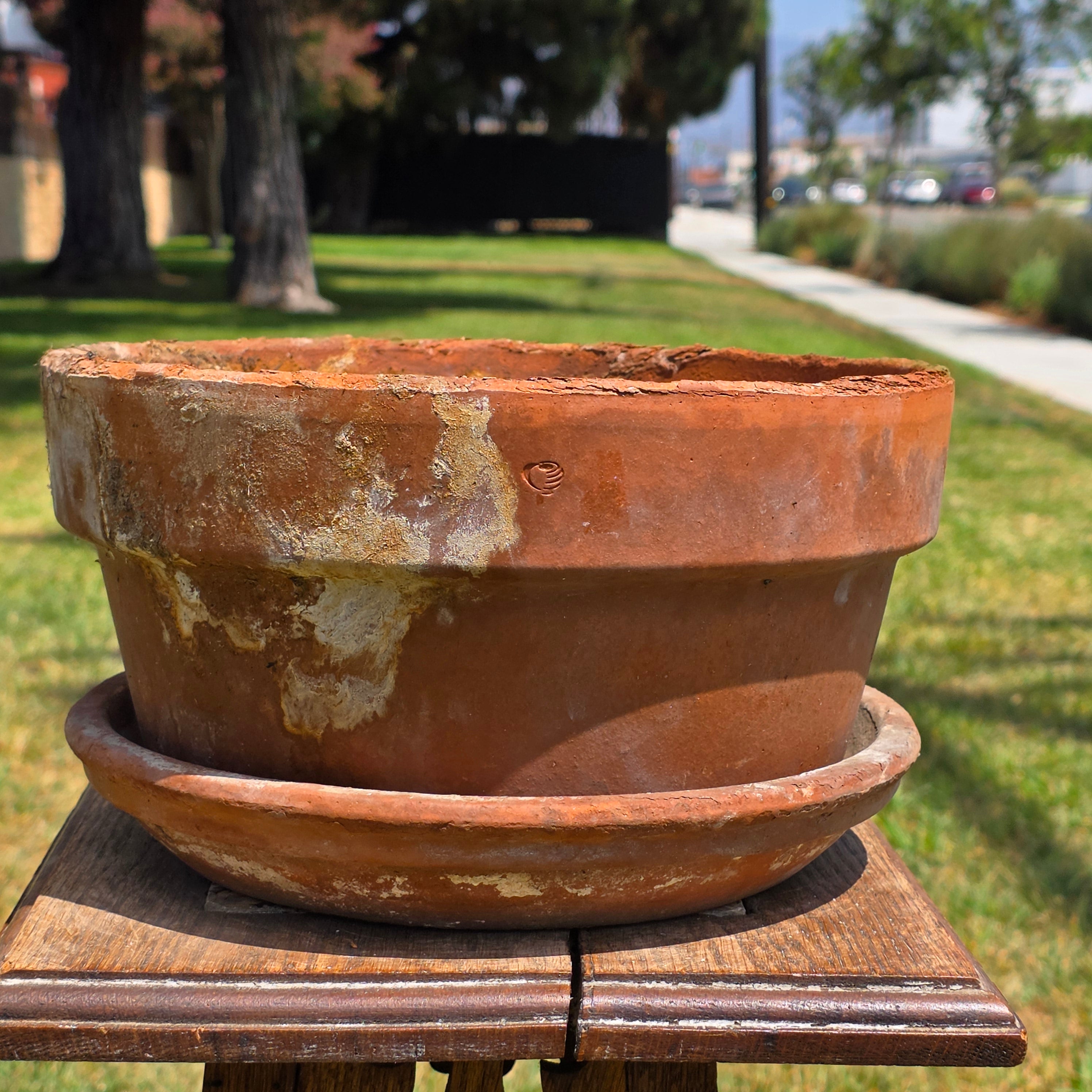 Vintage Deroma Italy Terracotta Planter Pot Saucer Clay Garden Bowl Patina 11"