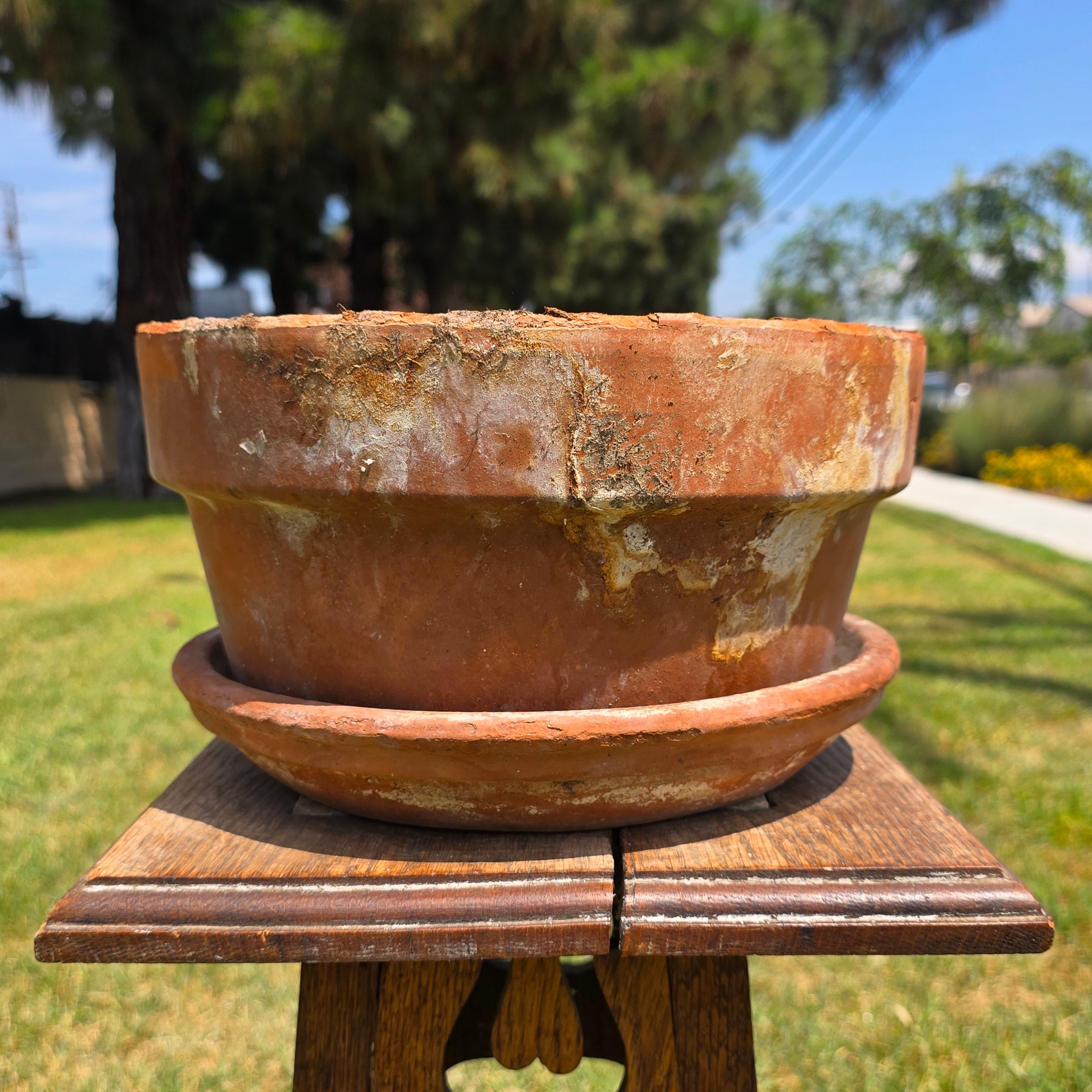 Vintage Deroma Italy Terracotta Planter Pot Saucer Clay Garden Bowl Patina 11"
