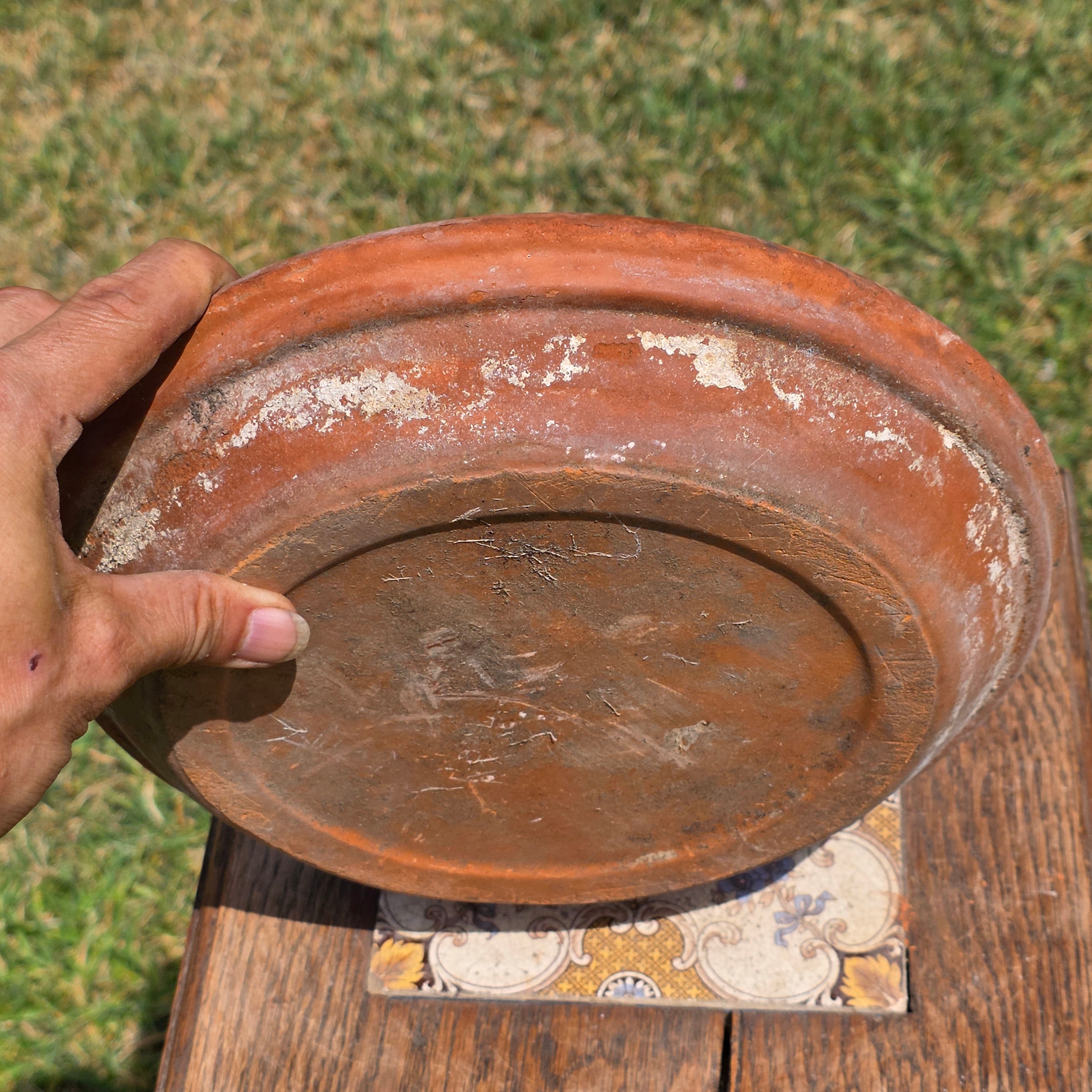 Vintage Deroma Italy Terracotta Planter Pot Saucer Clay Garden Bowl Patina 11"