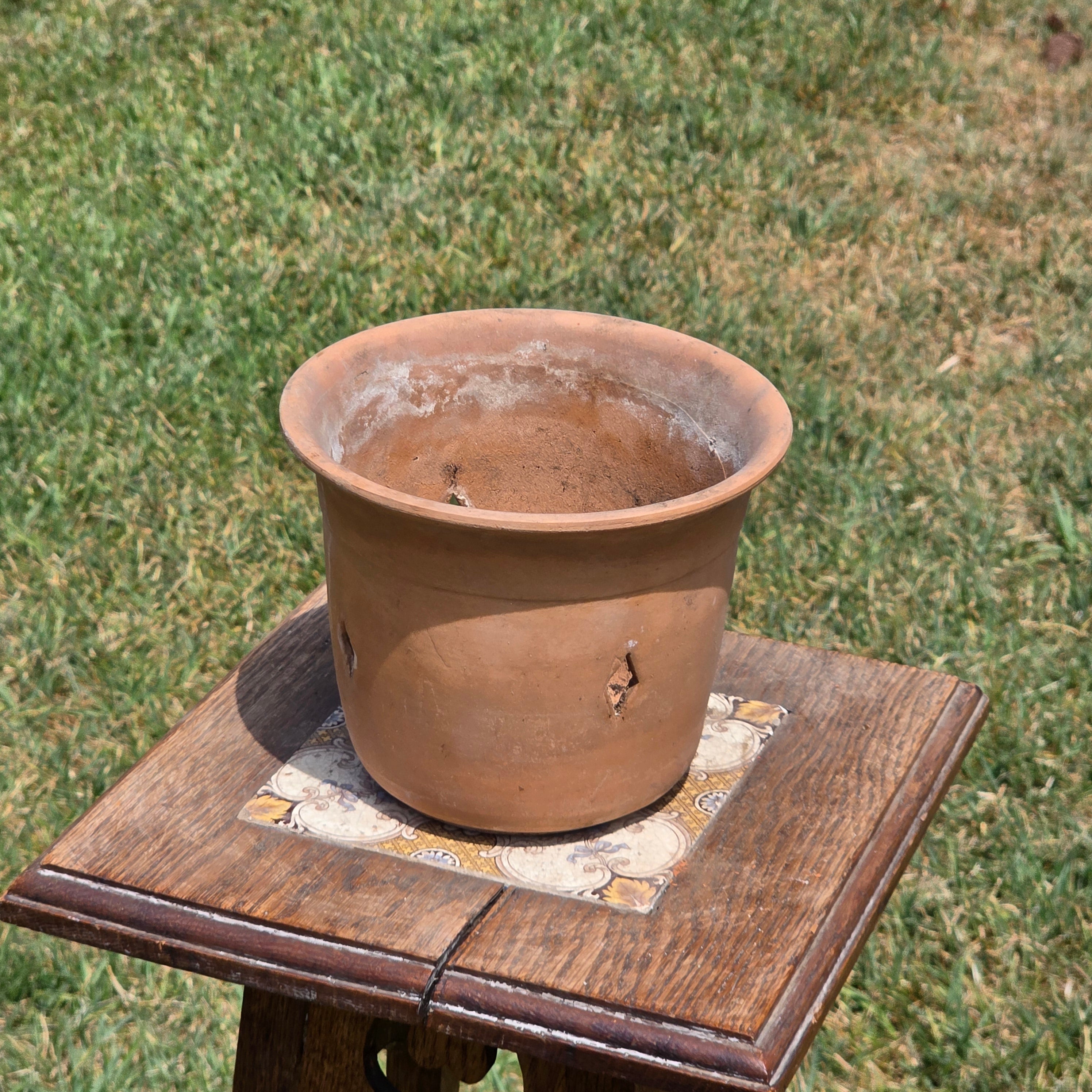 Vintage Terracotta Orchid Pot Clay Planter Diamond Cutouts Holes Garden 7"x5.5"
