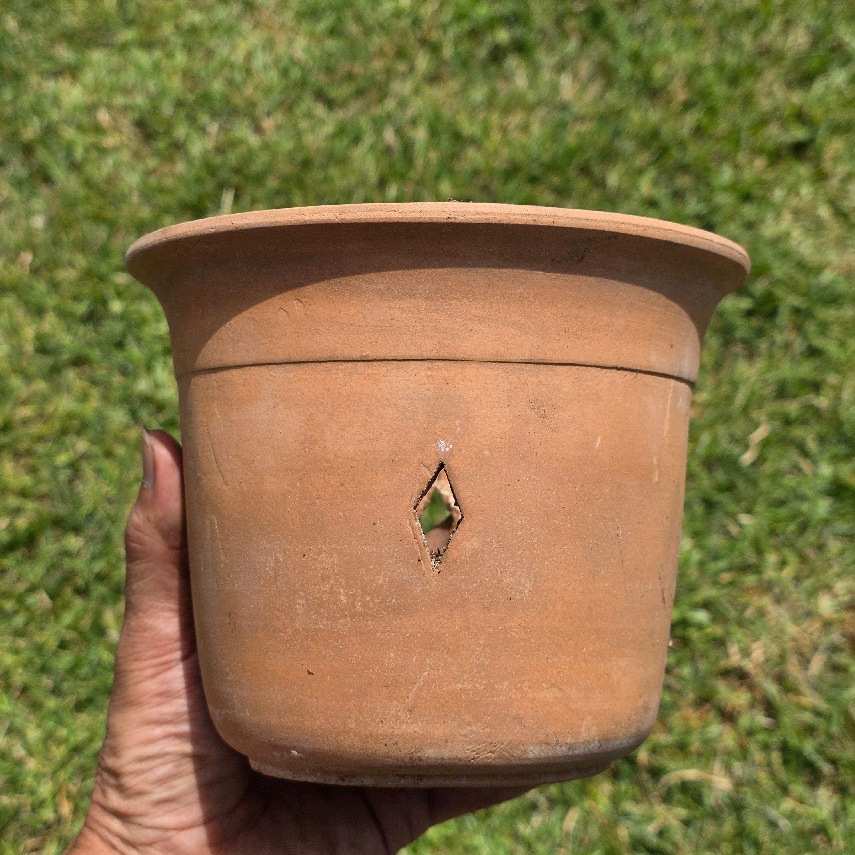 Vintage Terracotta Orchid Pot Clay Planter Diamond Cutouts Holes Garden 7"x5.5"