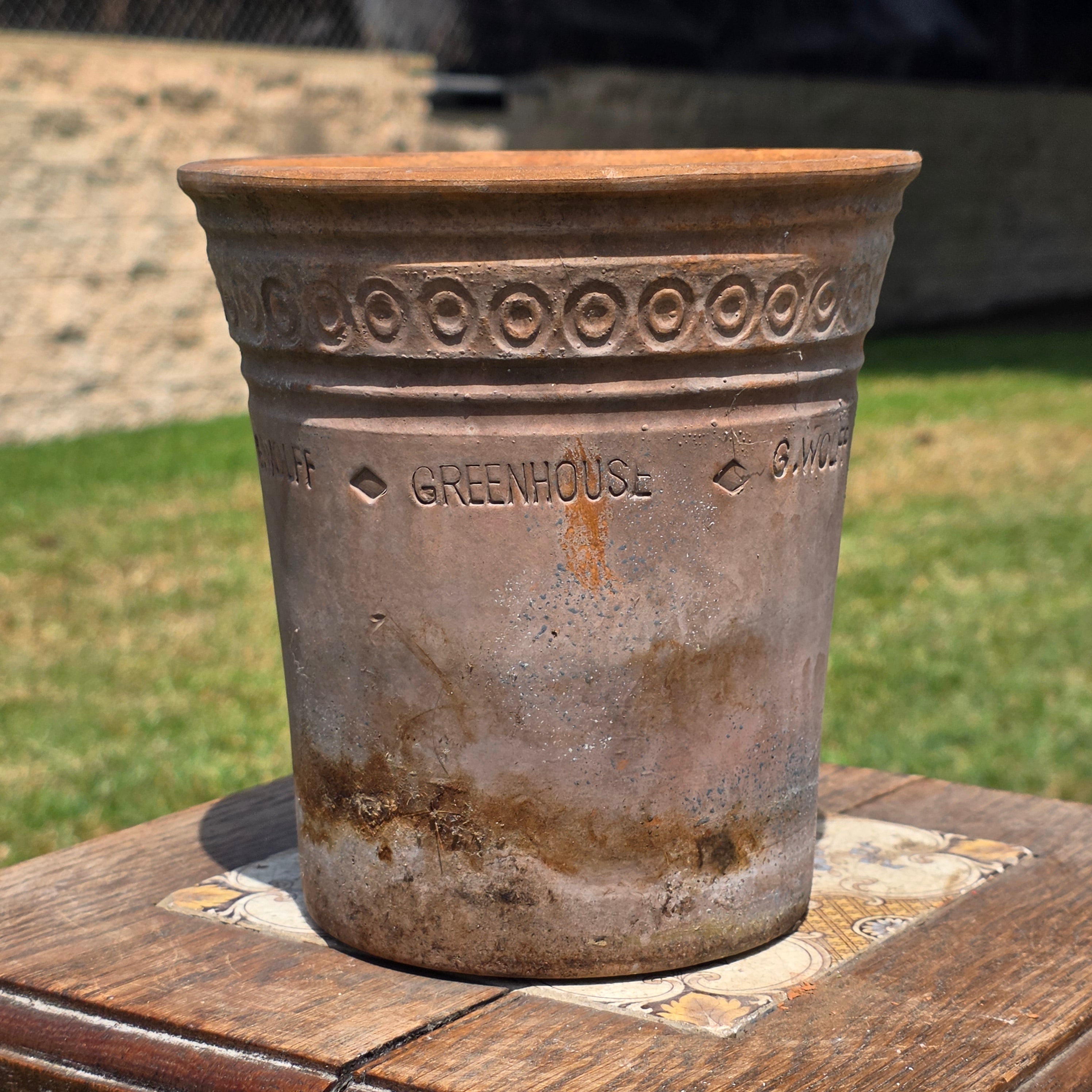 Vintage Guy Wolff Greenhouse Red Clay Planter Terracotta Flower Pot Patina 6.5"