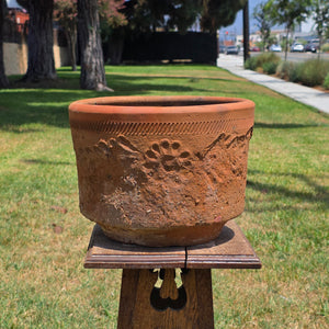 Share Vintage Large Terracotta Planter Pot Rustic Weathered Clay Carved Flower 12.5"