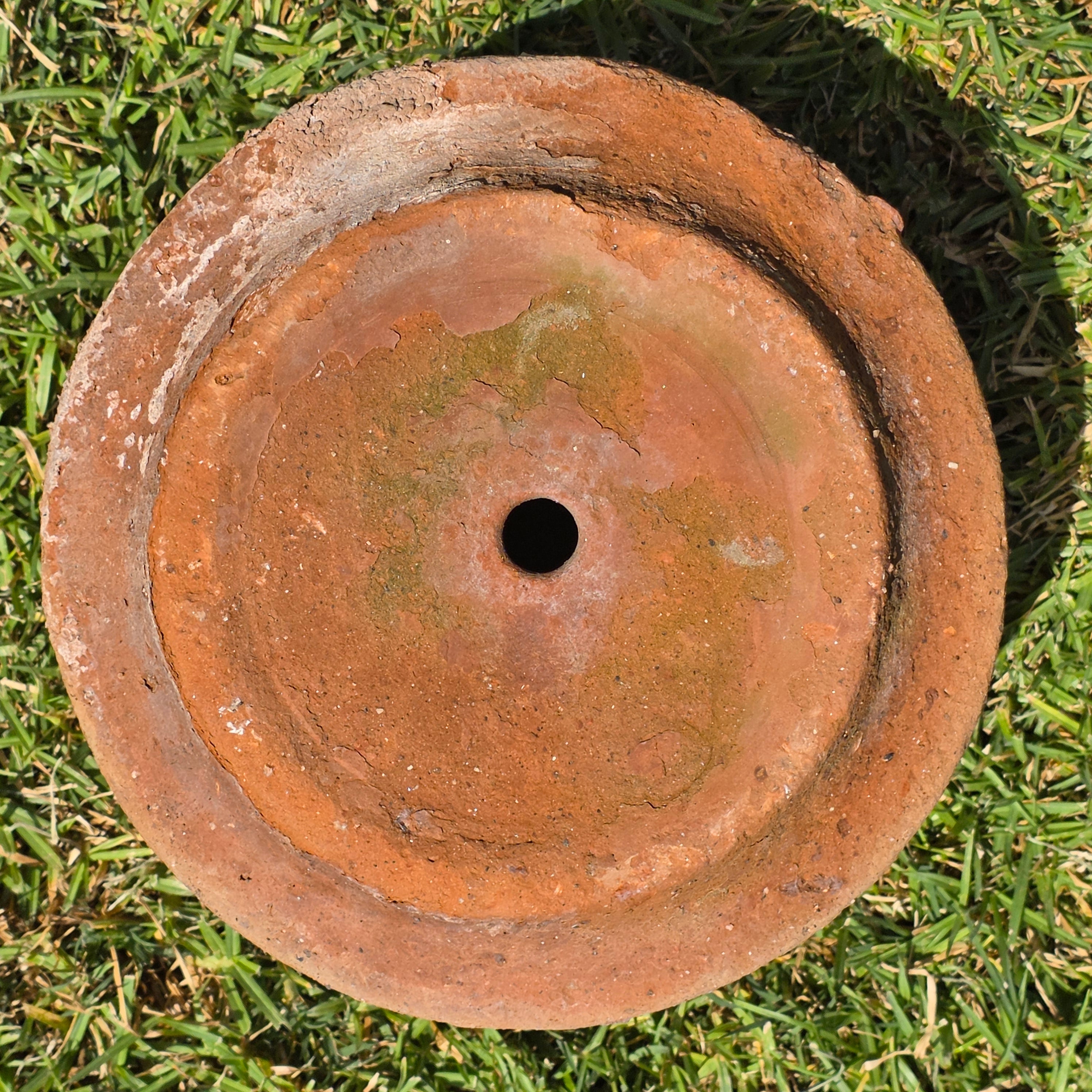 Share Vintage Large Terracotta Planter Pot Rustic Weathered Clay Carved Flower 12.5"