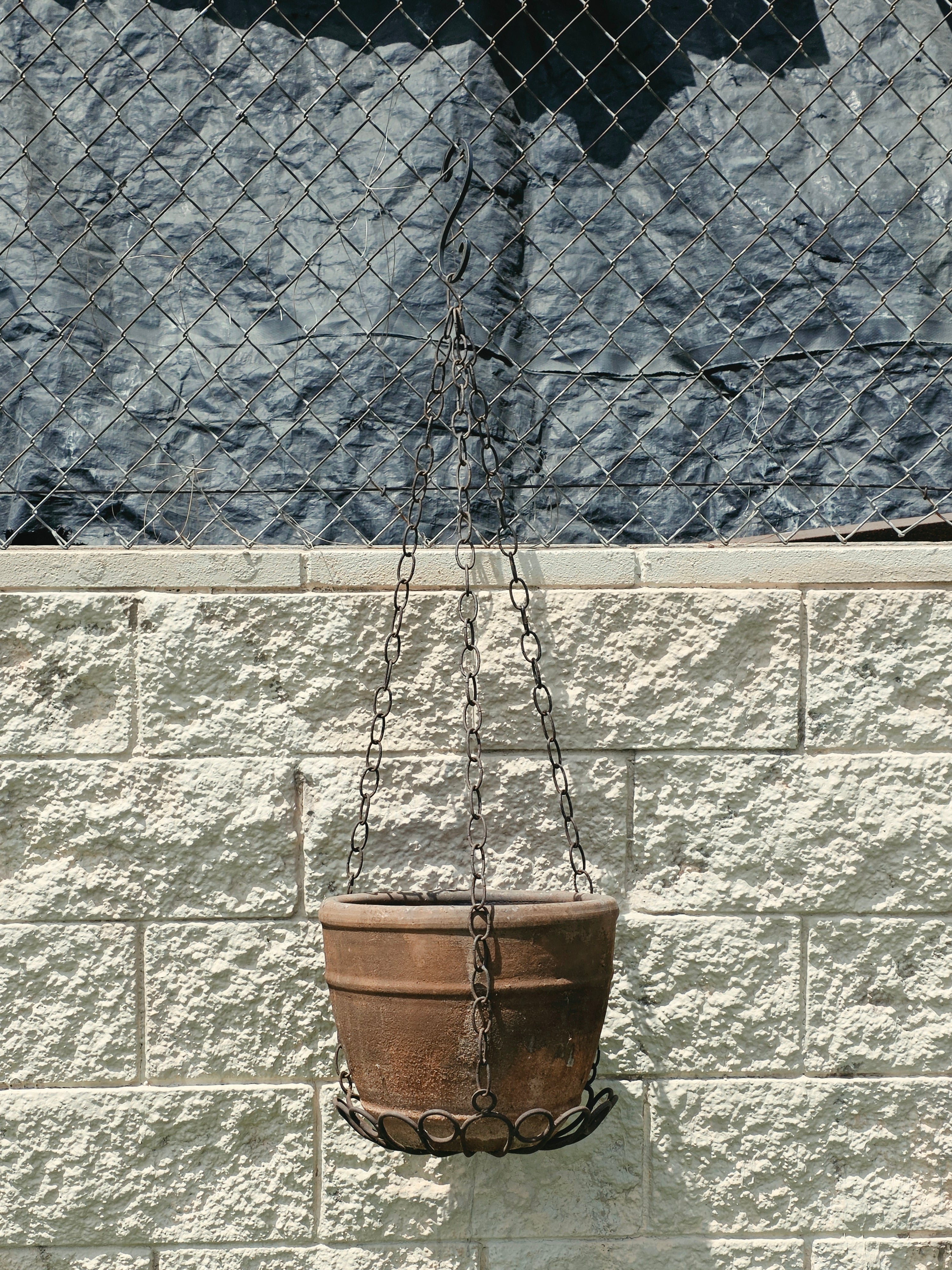 Vintage Rustic Terracotta Hanging Planter Pot Wrought Iron Basket Chain Heavy
