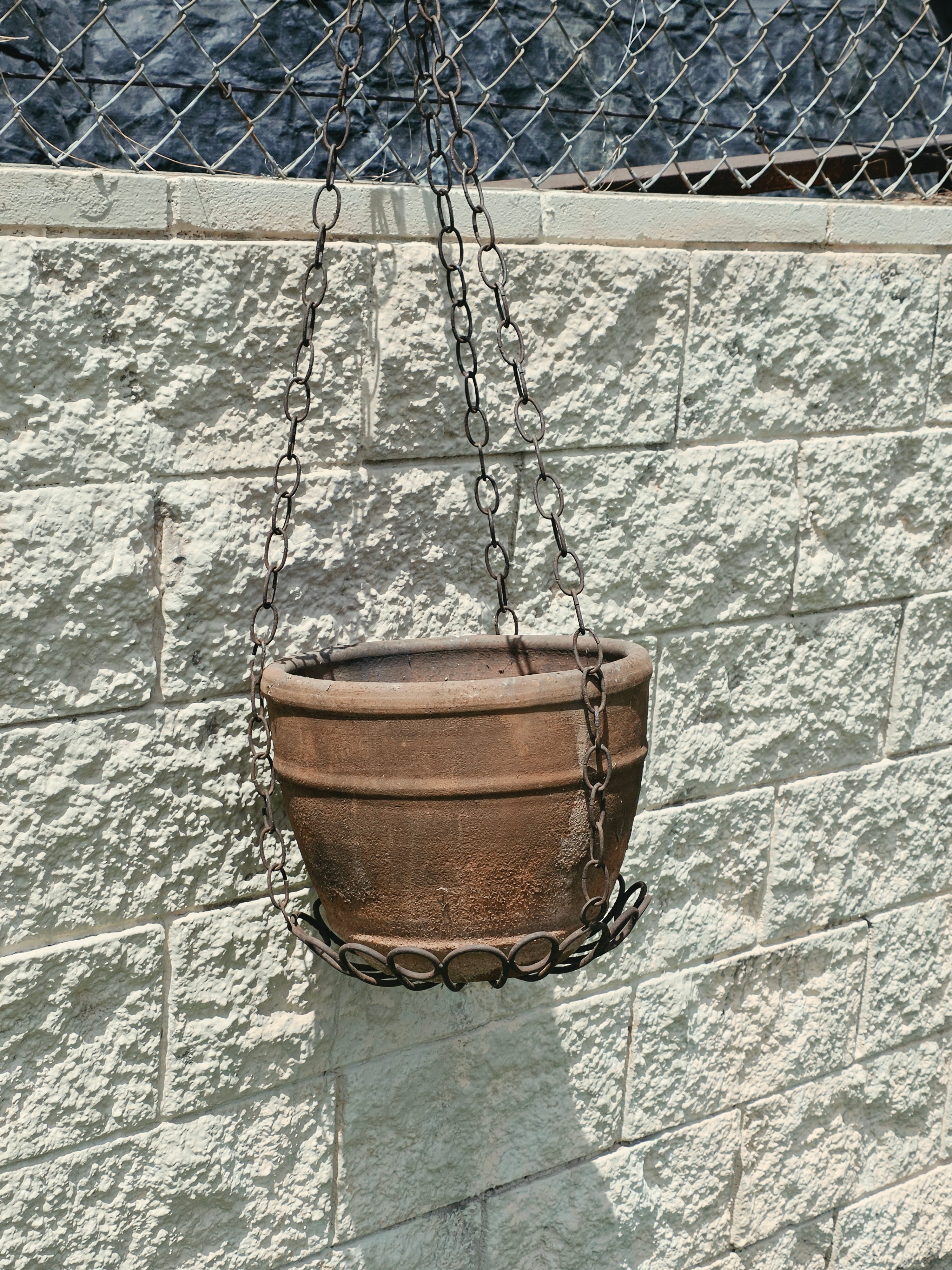 Vintage Rustic Terracotta Hanging Planter Pot Wrought Iron Basket Chain Heavy