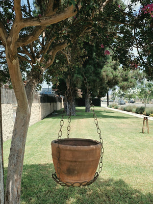 Vintage Rustic Terracotta Hanging Planter Pot Wrought Iron Basket Chain Heavy