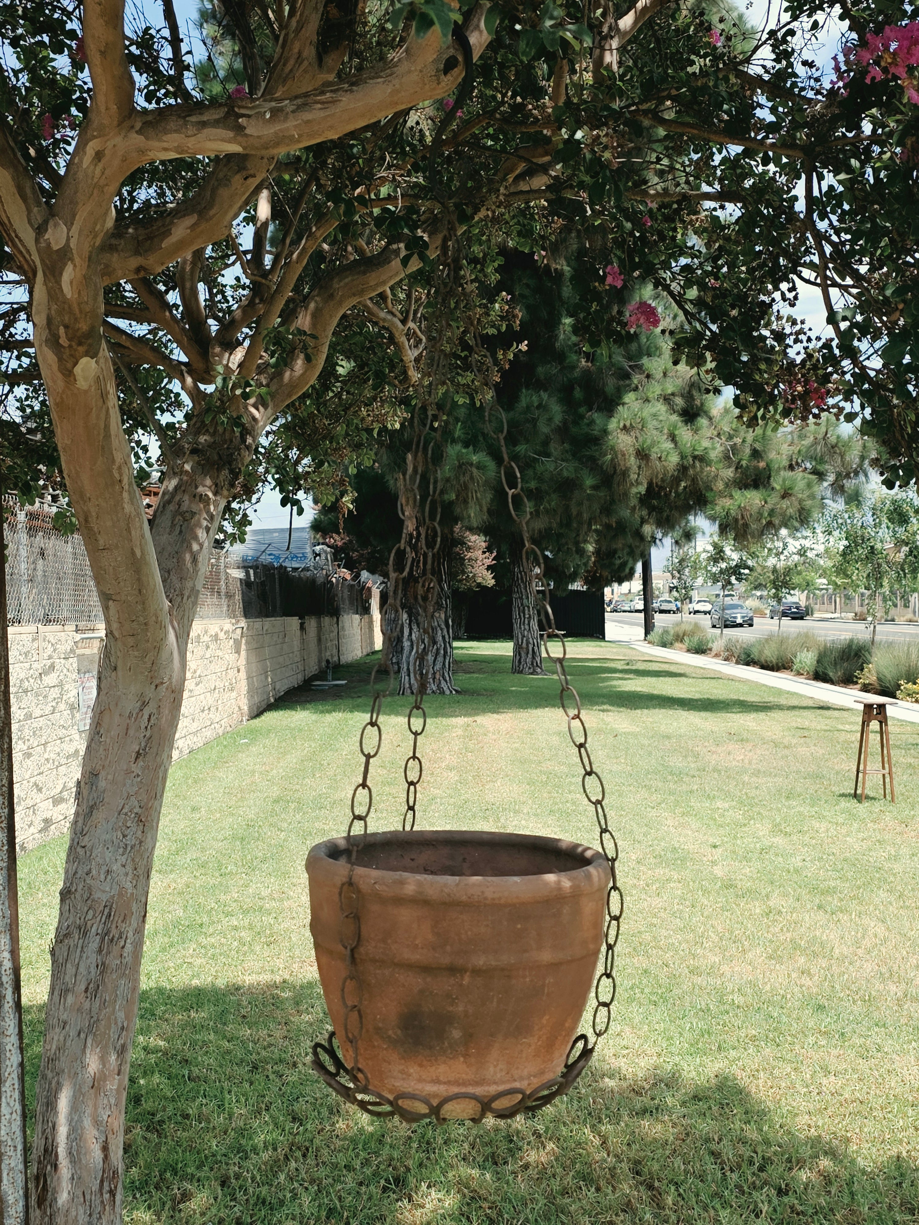 Vintage Rustic Terracotta Hanging Planter Pot Wrought Iron Basket Chain Heavy