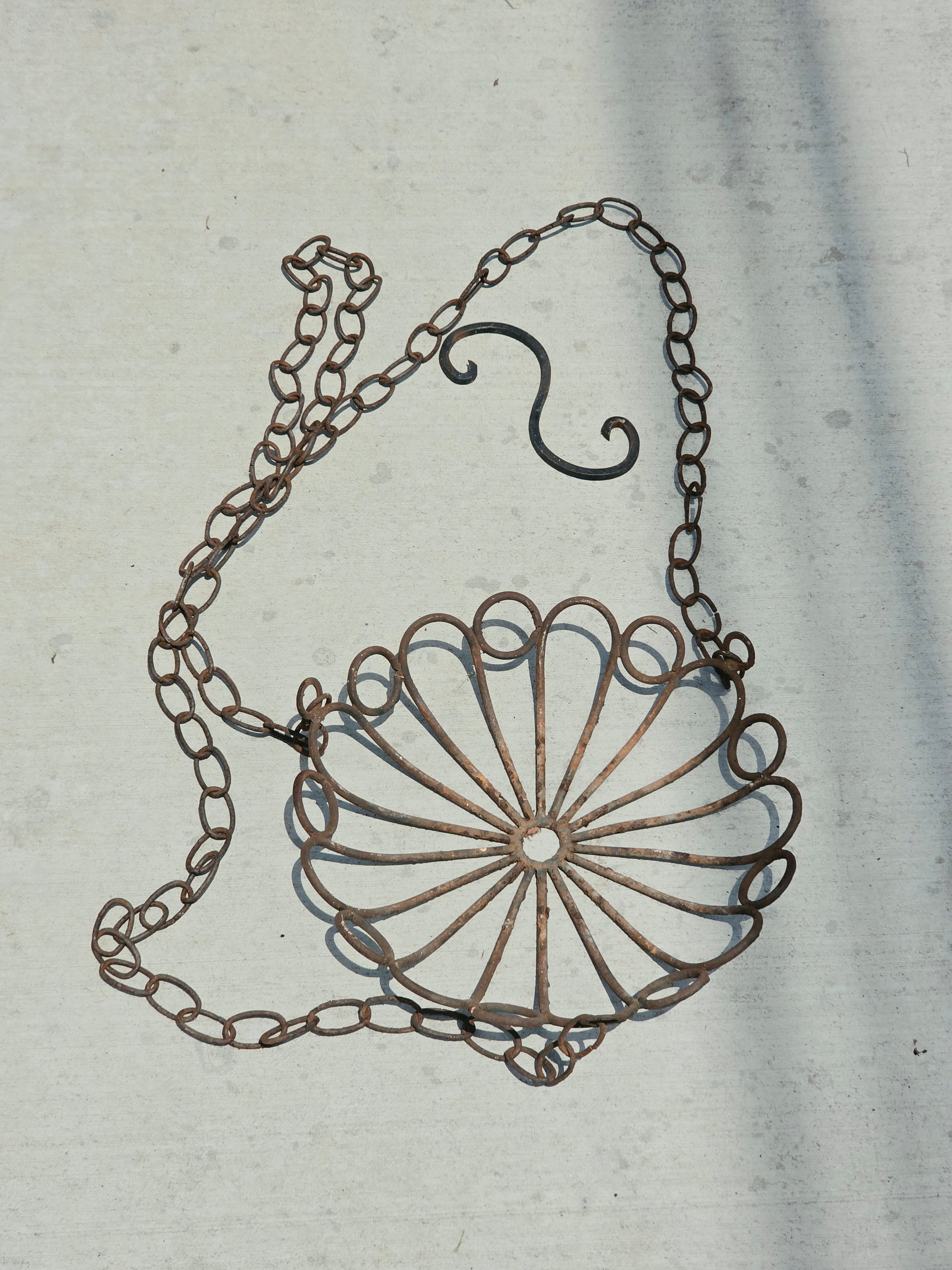 Vintage Rustic Terracotta Hanging Planter Pot Wrought Iron Basket Chain Heavy