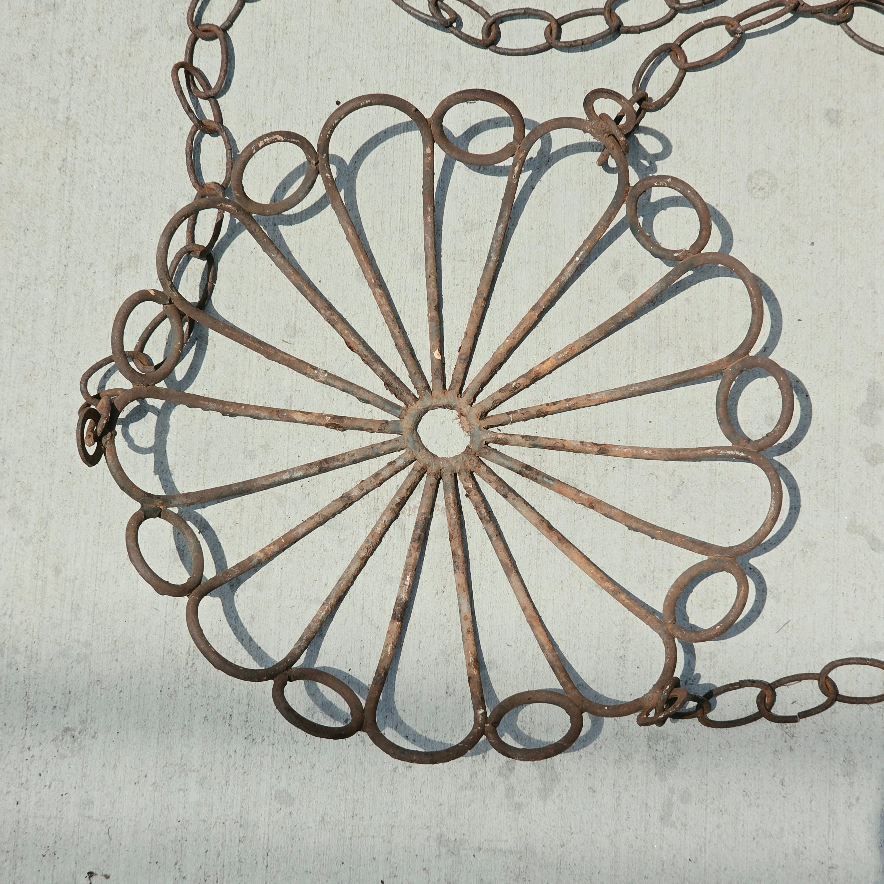 Vintage Rustic Terracotta Hanging Planter Pot Wrought Iron Basket Chain Heavy