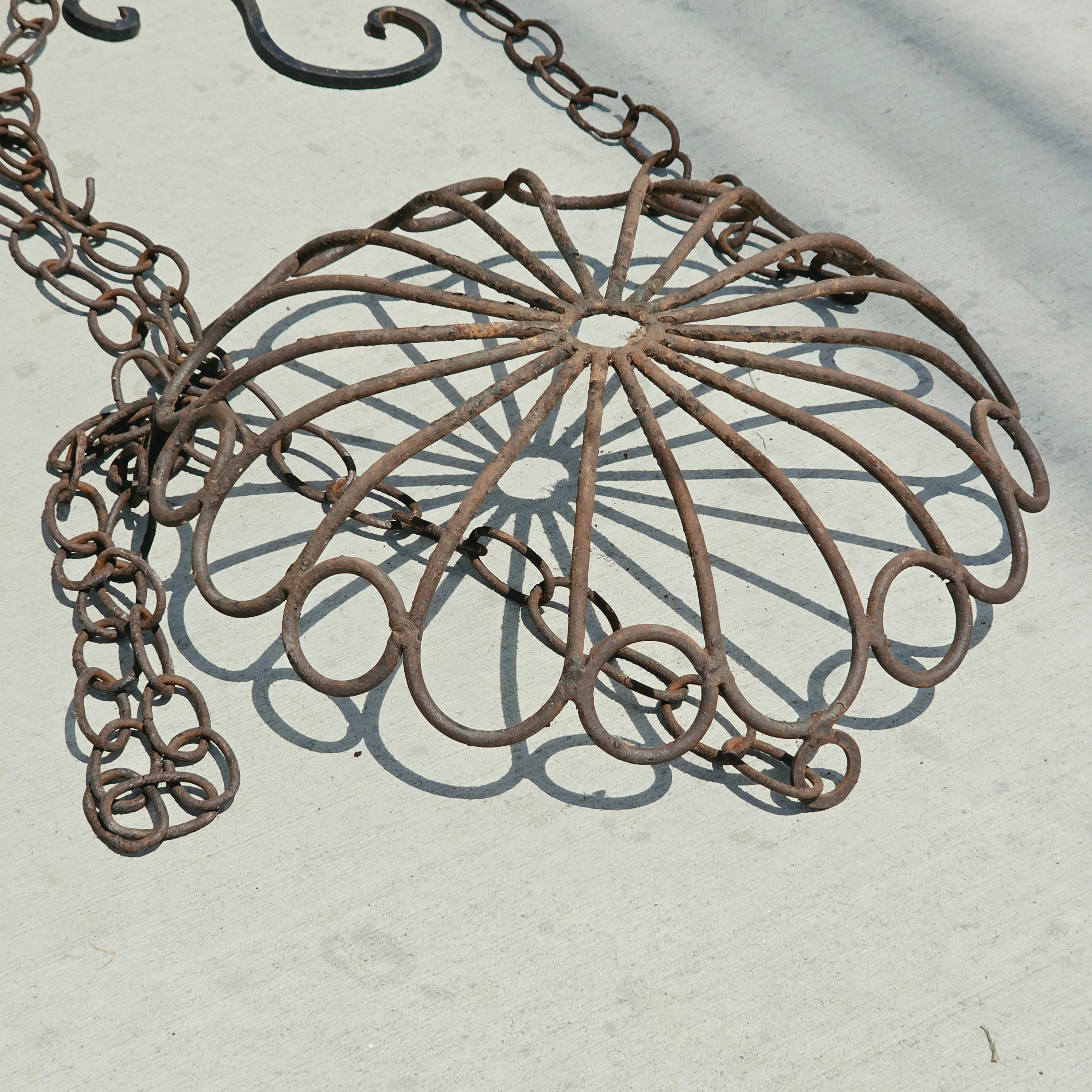 Vintage Rustic Terracotta Hanging Planter Pot Wrought Iron Basket Chain Heavy