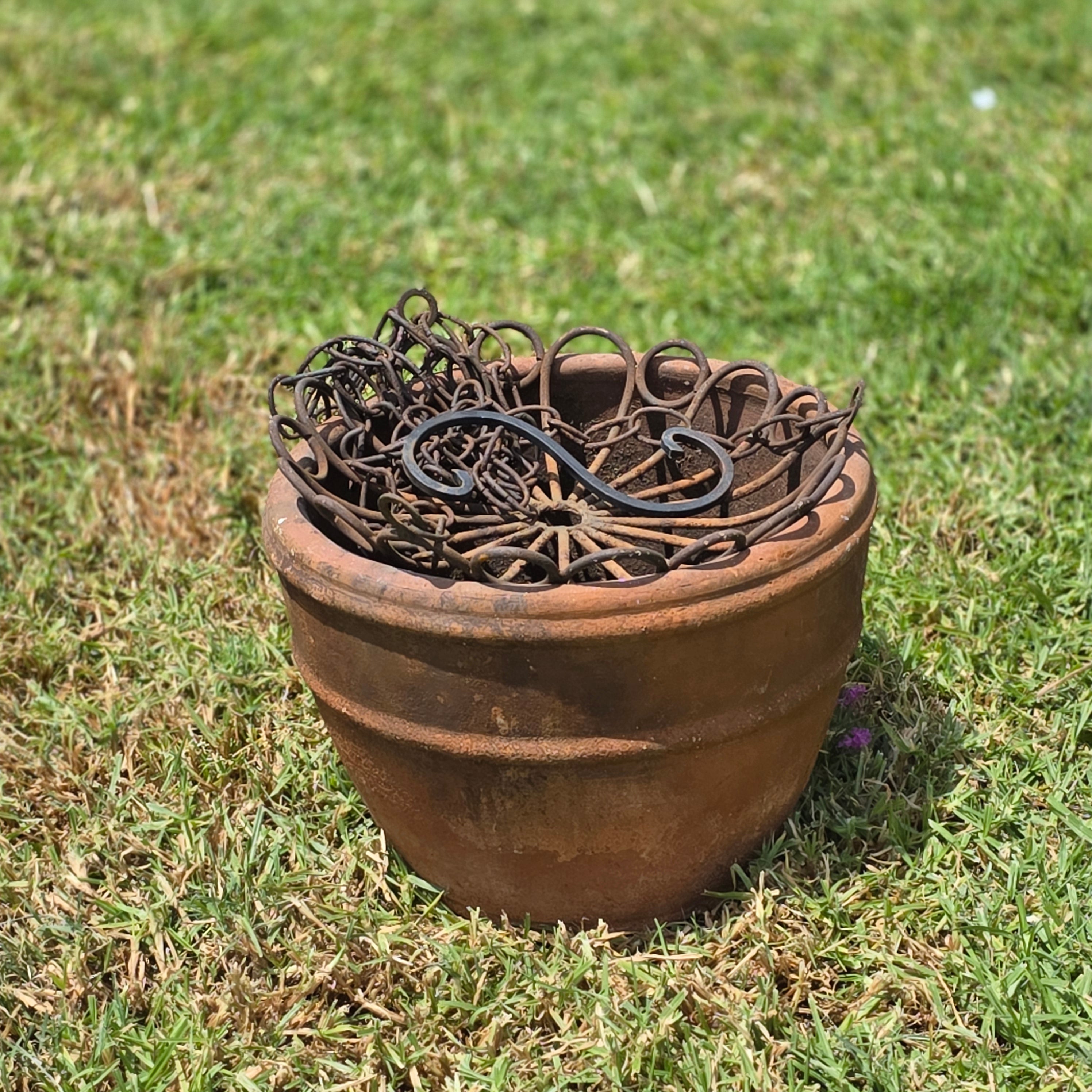 Vintage Rustic Terracotta Hanging Planter Pot Wrought Iron Basket Chain Heavy