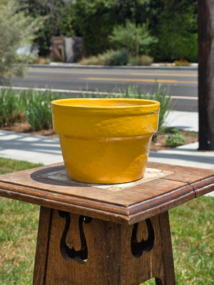 Vintage Yellow Glazed Terracotta Flower Pot Planter Mid Century 6.25"