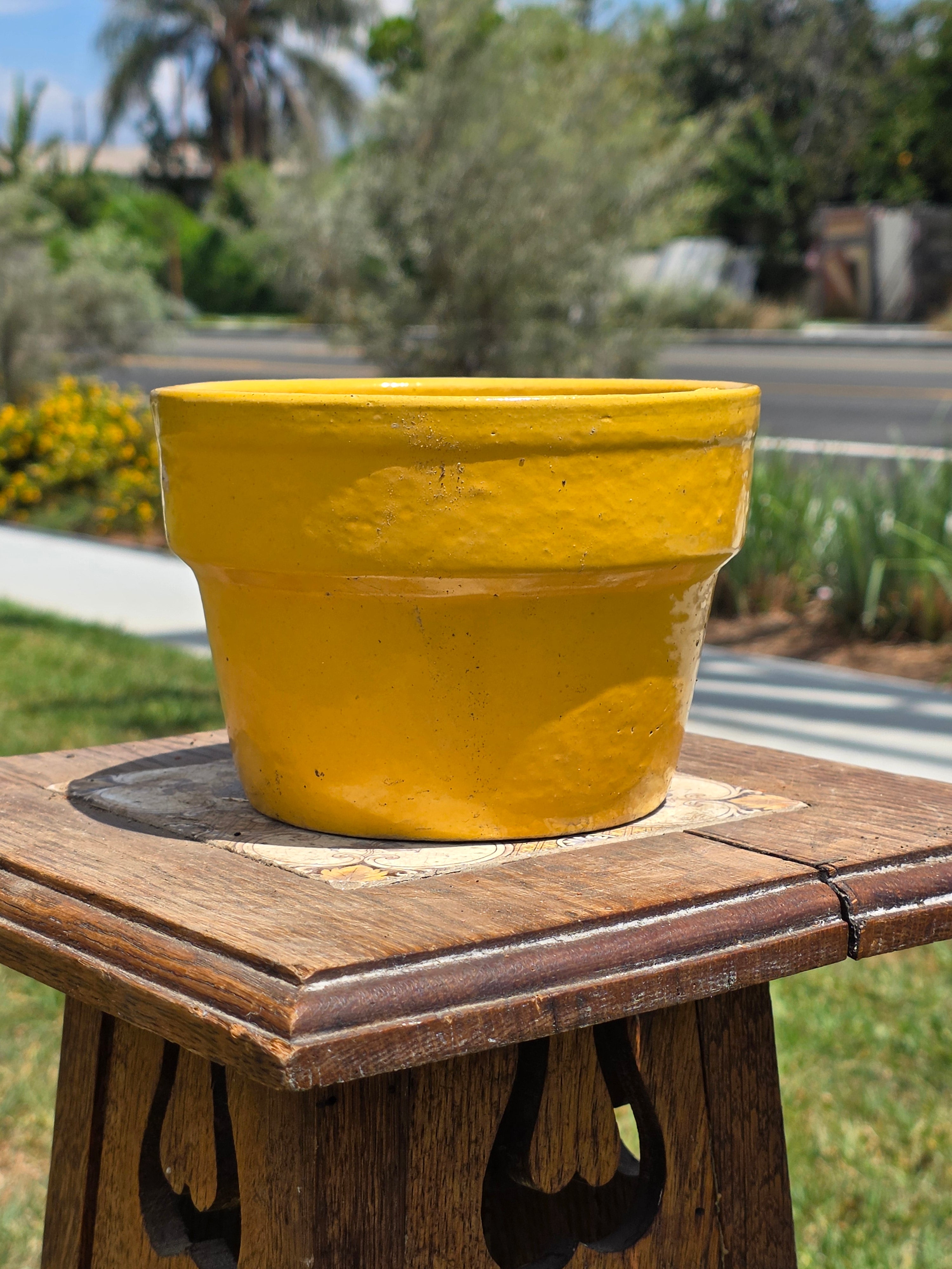 Vintage Yellow Glazed Terracotta Flower Pot Planter Mid Century 6.25"