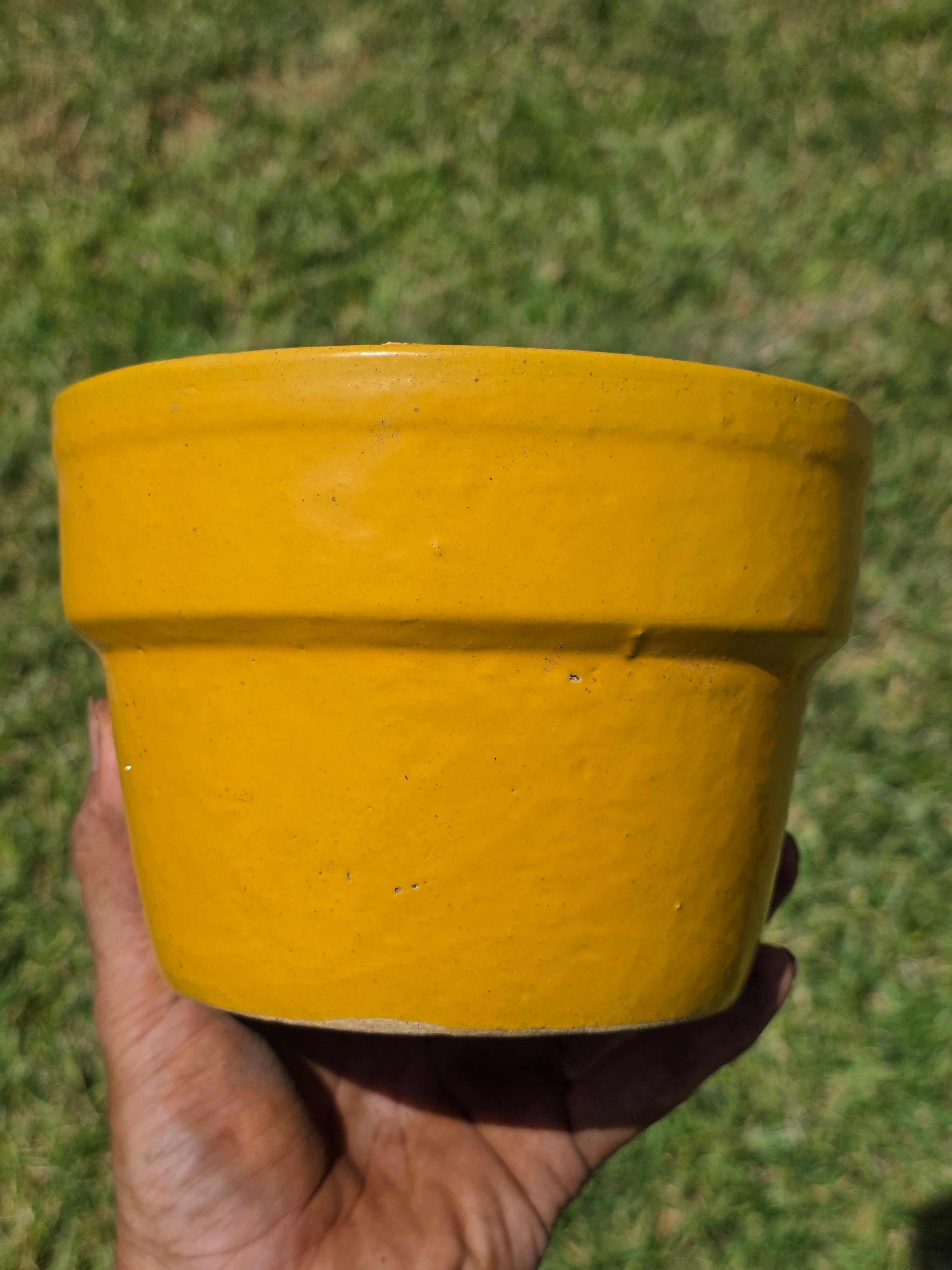 Vintage Yellow Glazed Terracotta Flower Pot Planter Mid Century 6.25"
