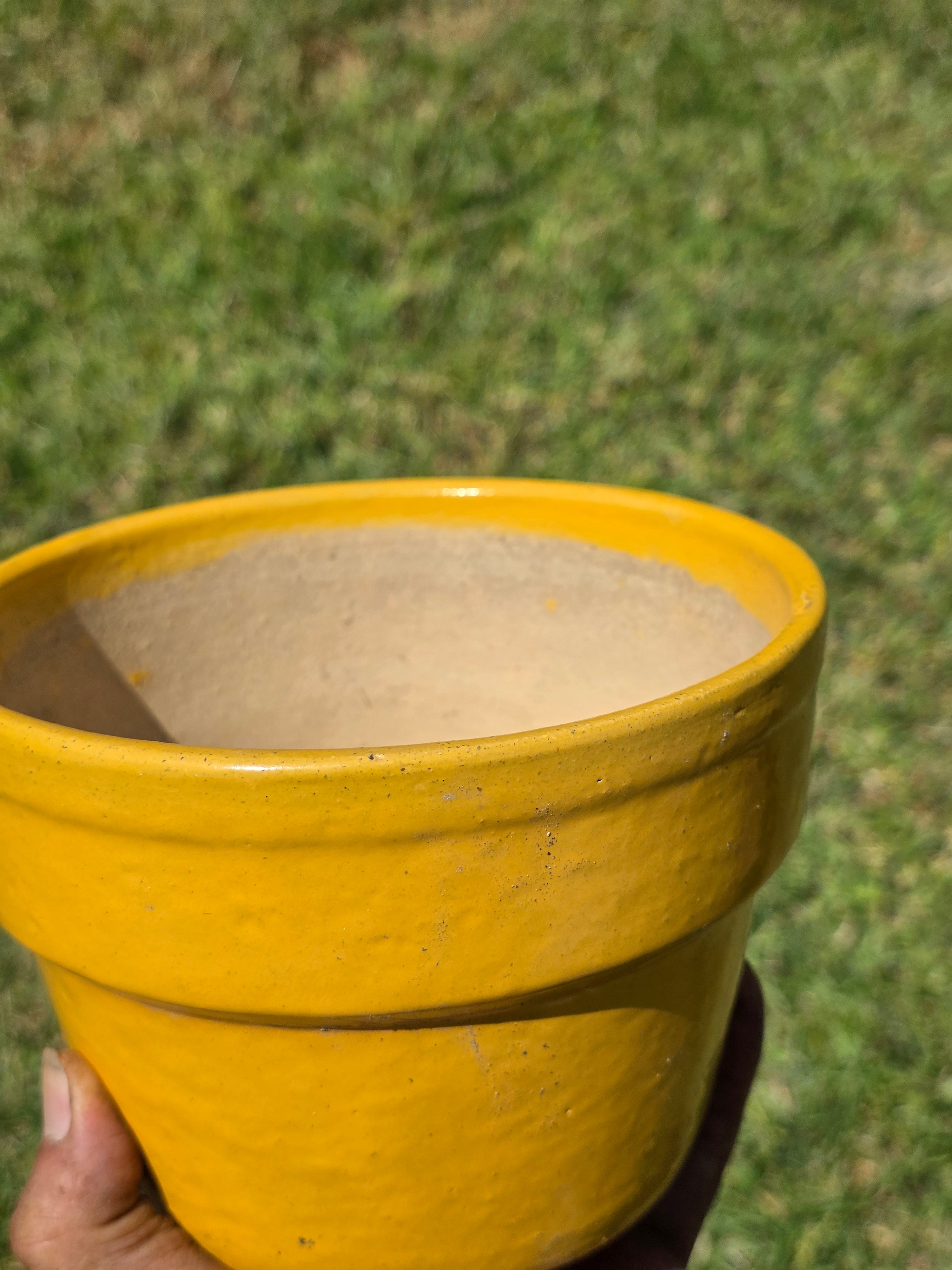 Vintage Yellow Glazed Terracotta Flower Pot Planter Mid Century 6.25"