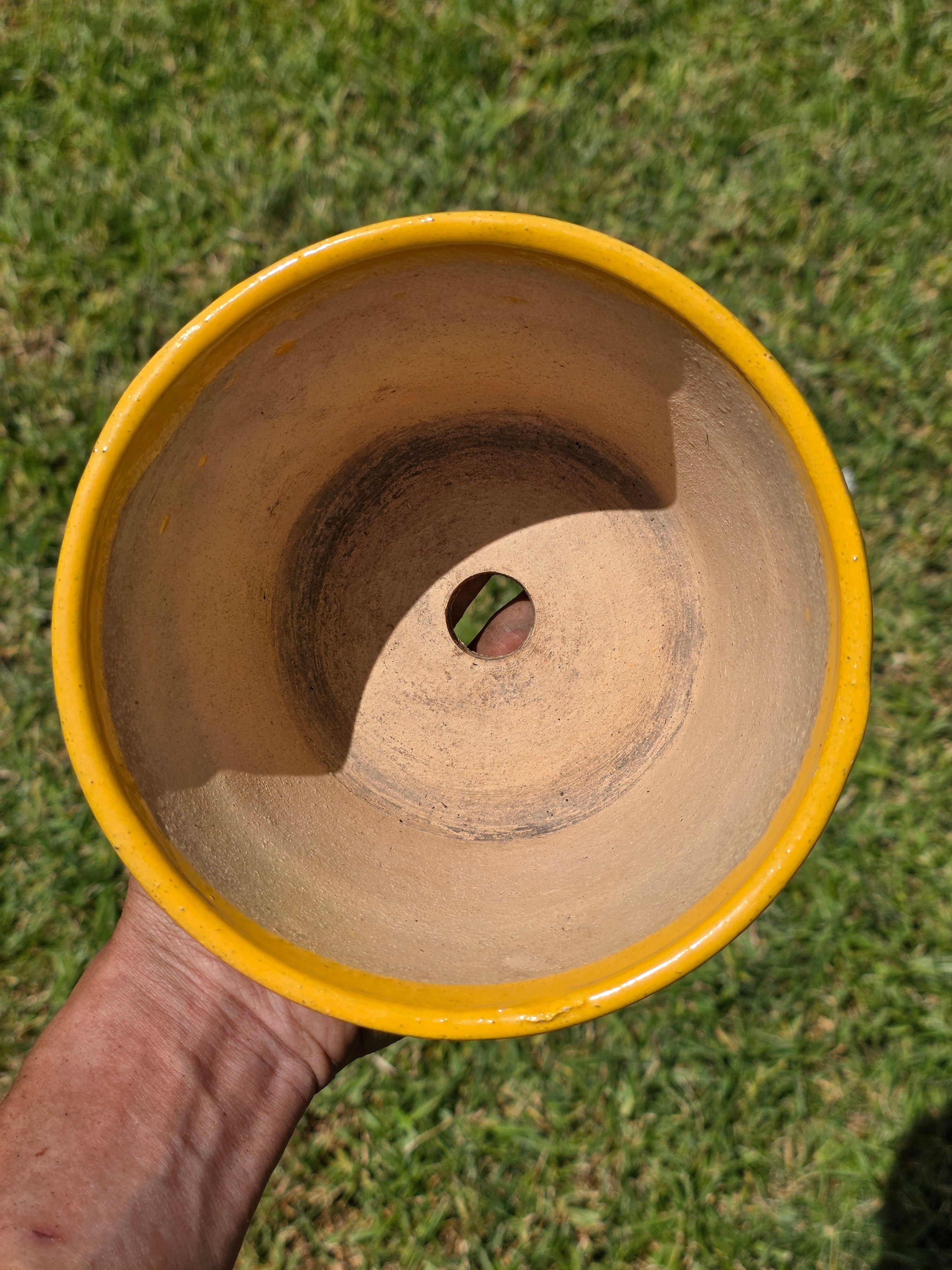 Vintage Yellow Glazed Terracotta Flower Pot Planter Mid Century 6.25"