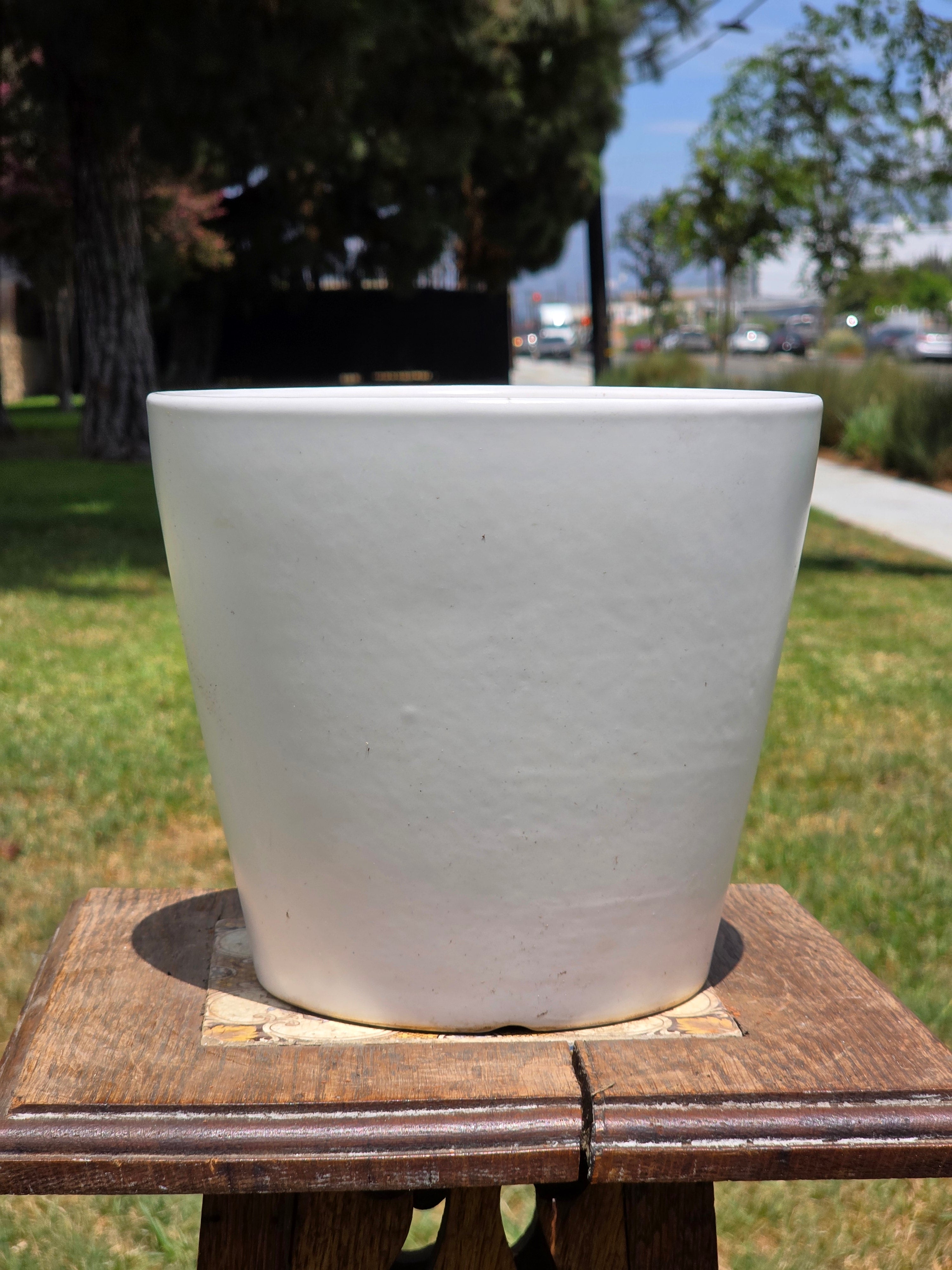 Vintage Satin White Glazed Clay Plant Pot Silky Terracotta Planter MCM 8" x 7"