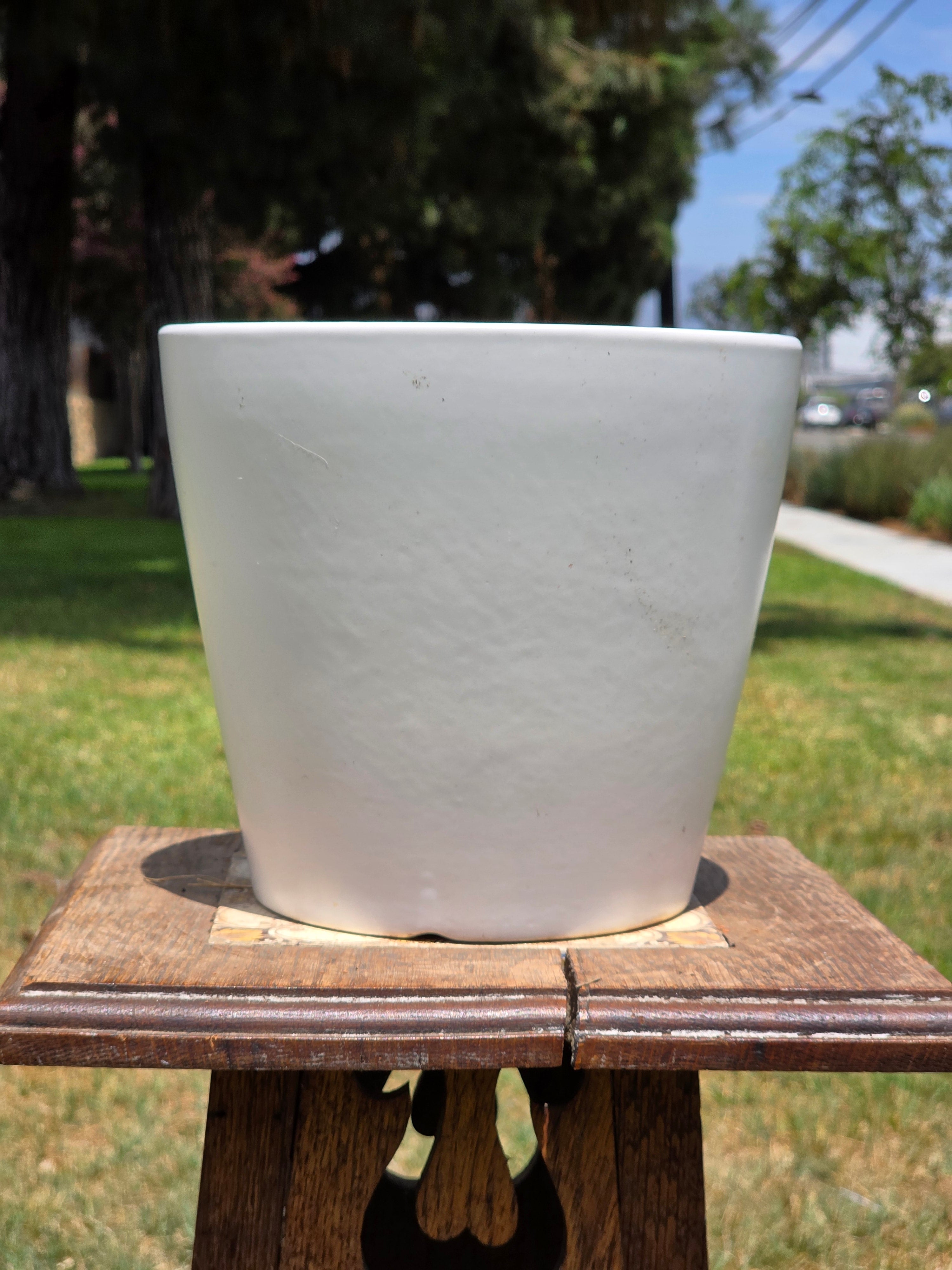 Vintage Satin White Glazed Clay Plant Pot Silky Terracotta Planter MCM 8" x 7"