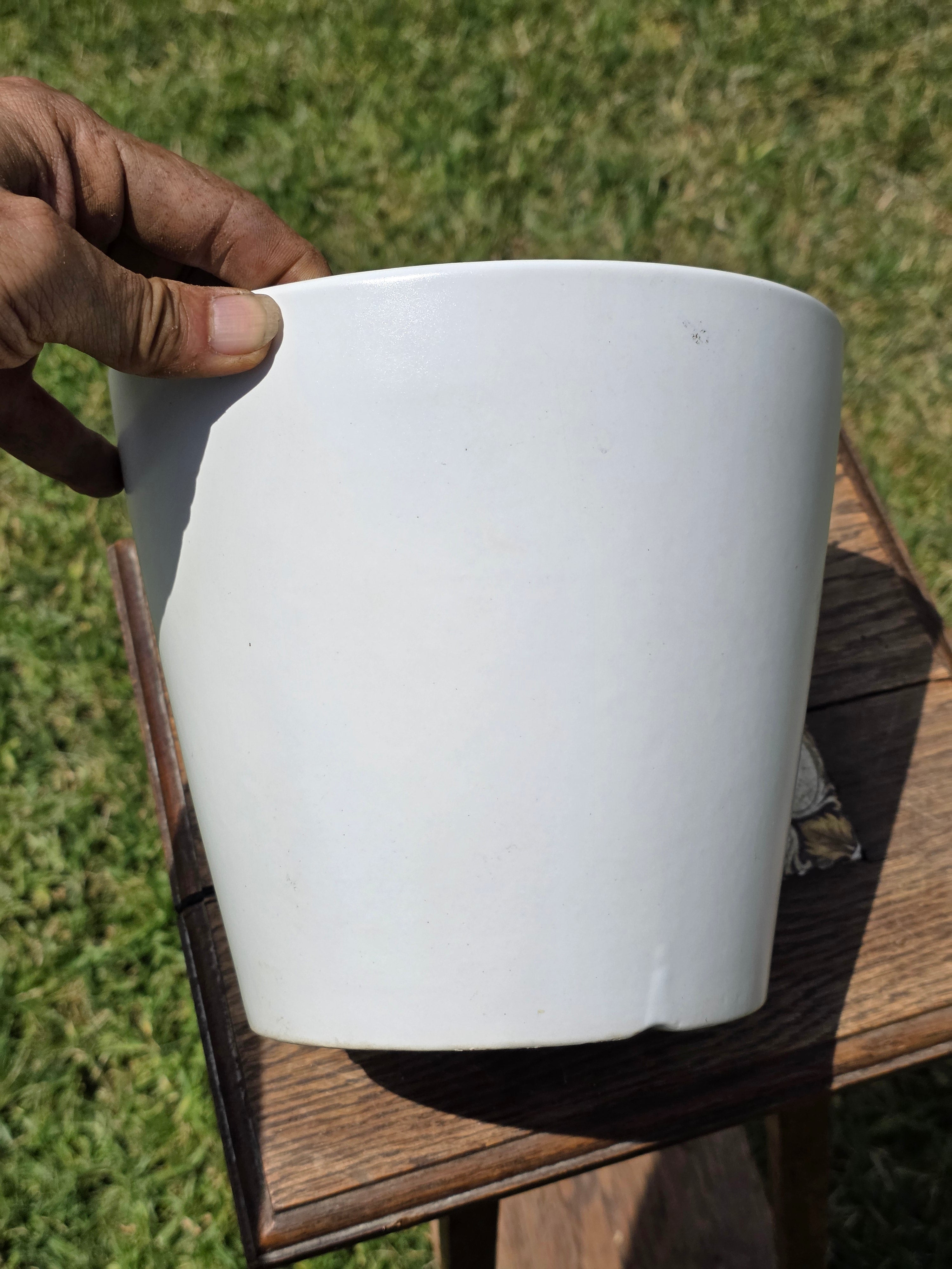 Vintage Satin White Glazed Clay Plant Pot Silky Terracotta Planter MCM 8" x 7"