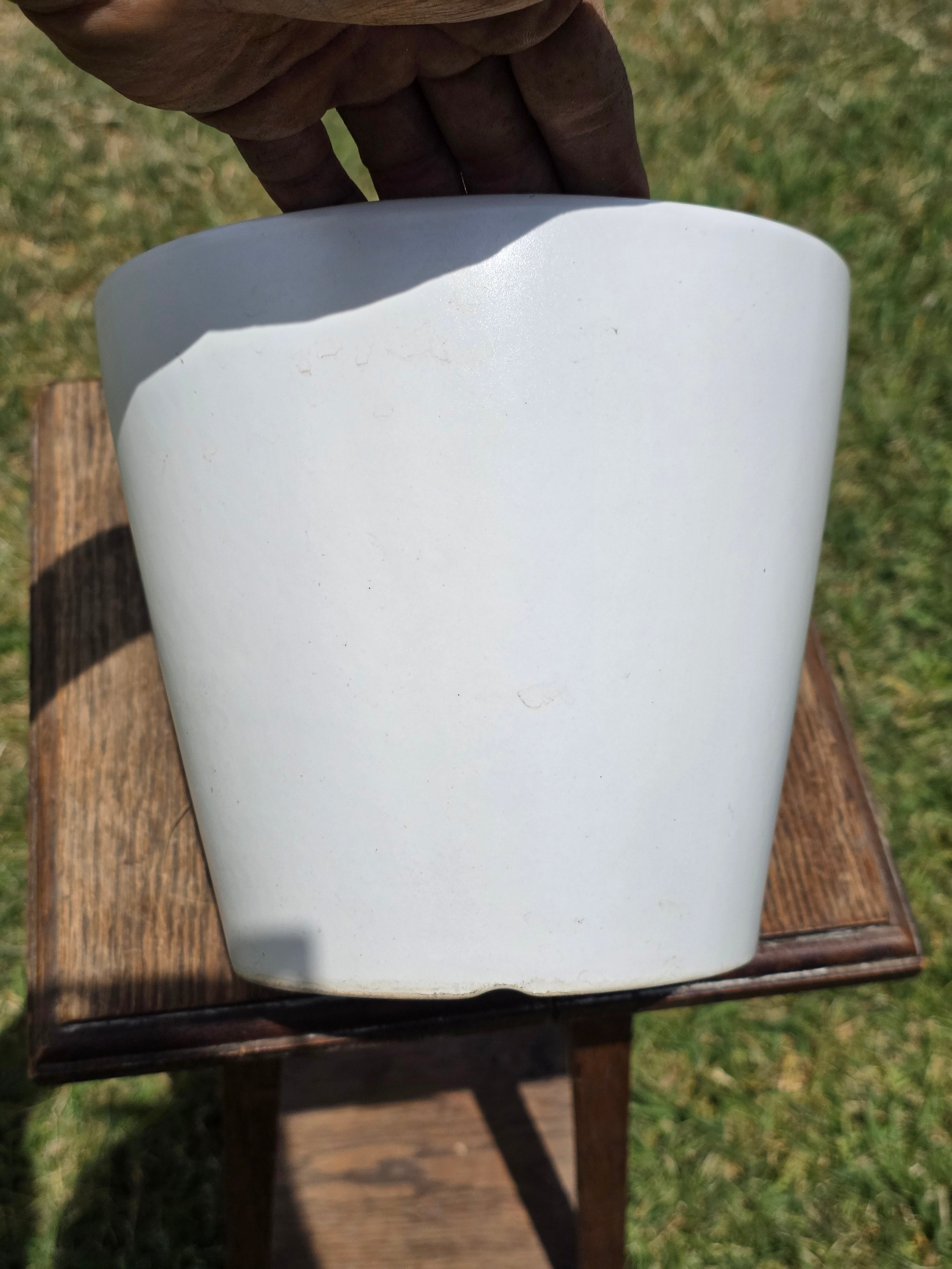 Vintage Satin White Glazed Clay Plant Pot Silky Terracotta Planter MCM 8" x 7"