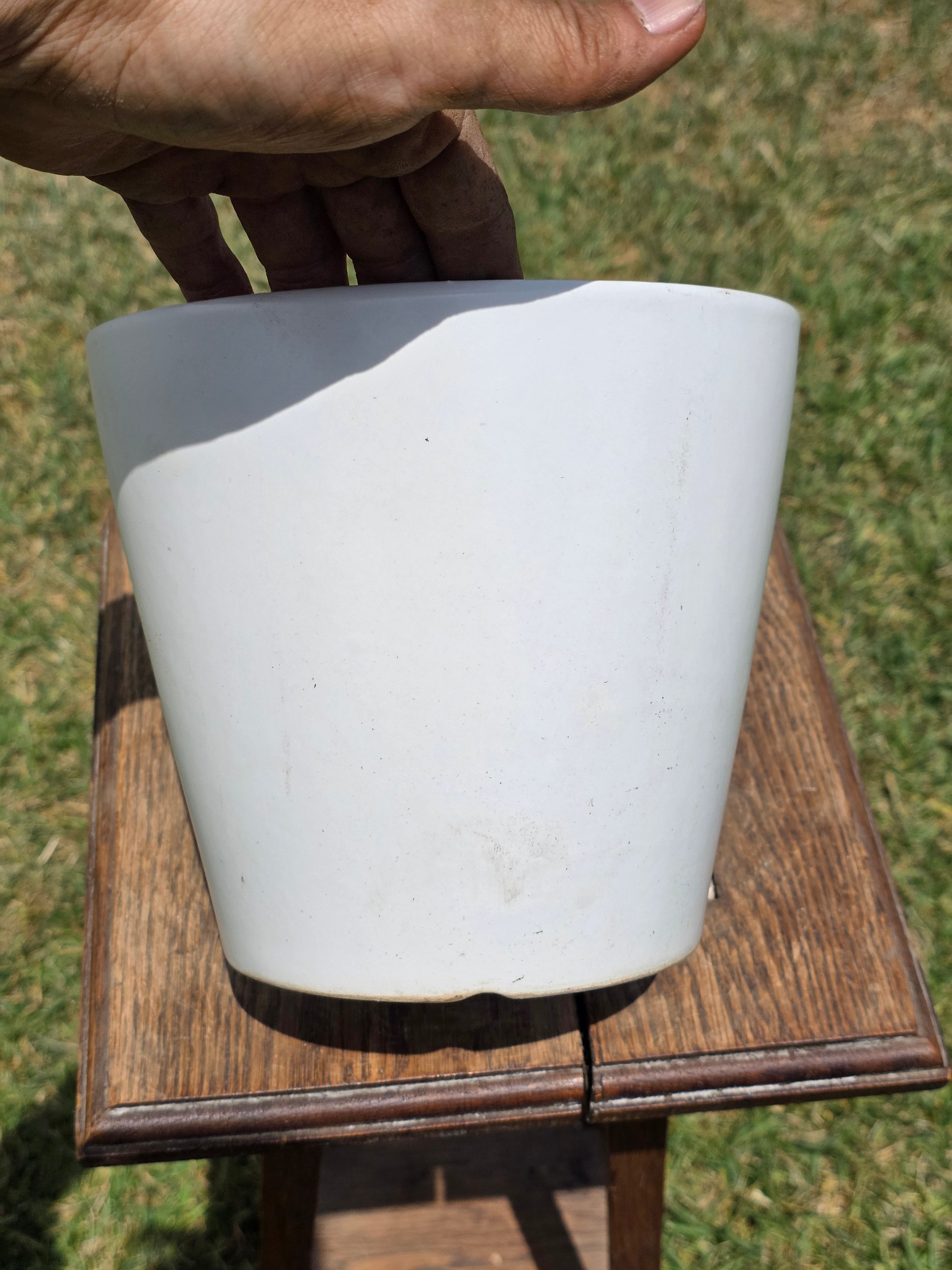 Vintage Satin White Glazed Clay Plant Pot Silky Terracotta Planter MCM 8" x 7"