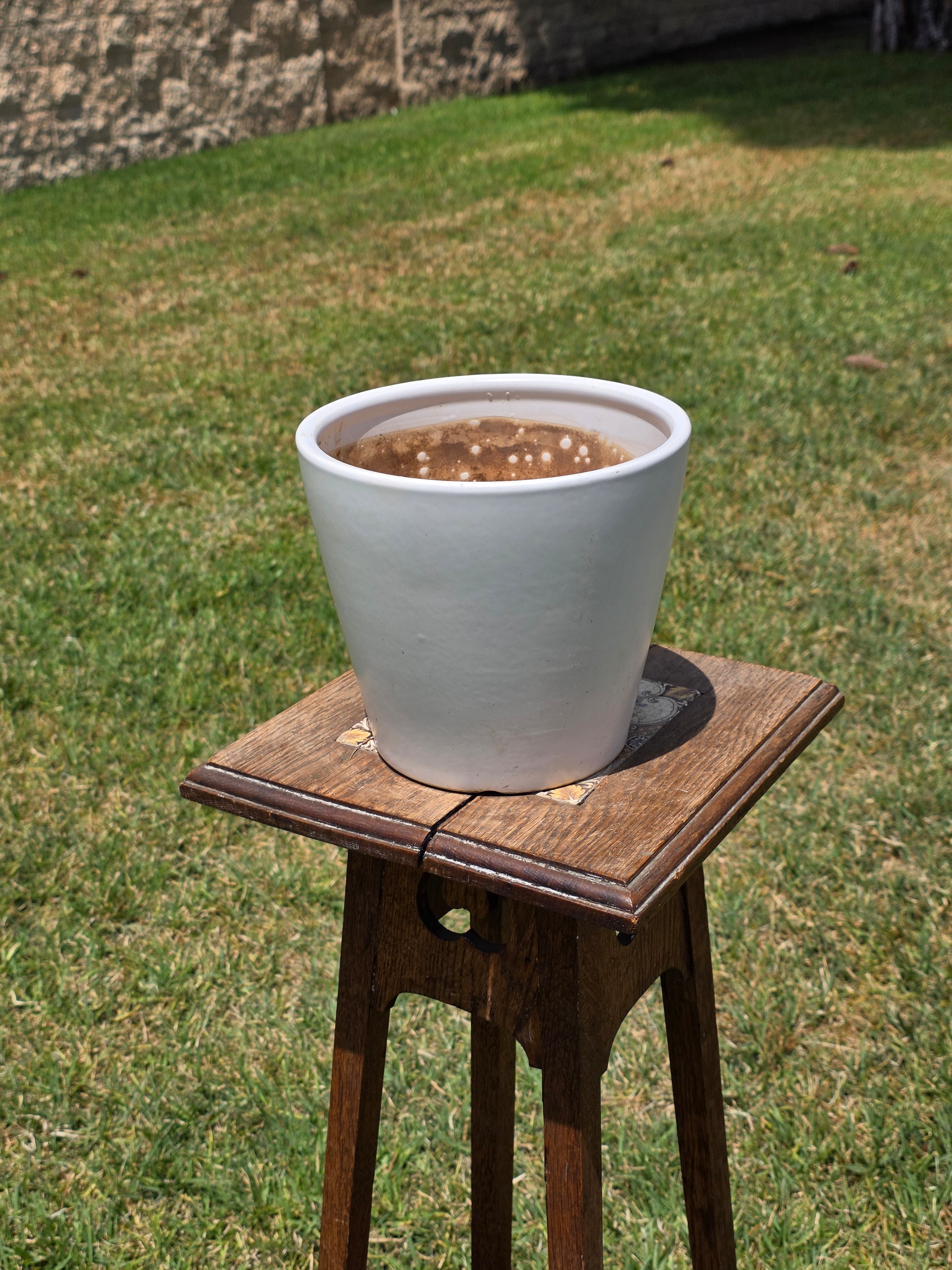 Vintage Satin White Glazed Clay Plant Pot Silky Terracotta Planter MCM 8" x 7"