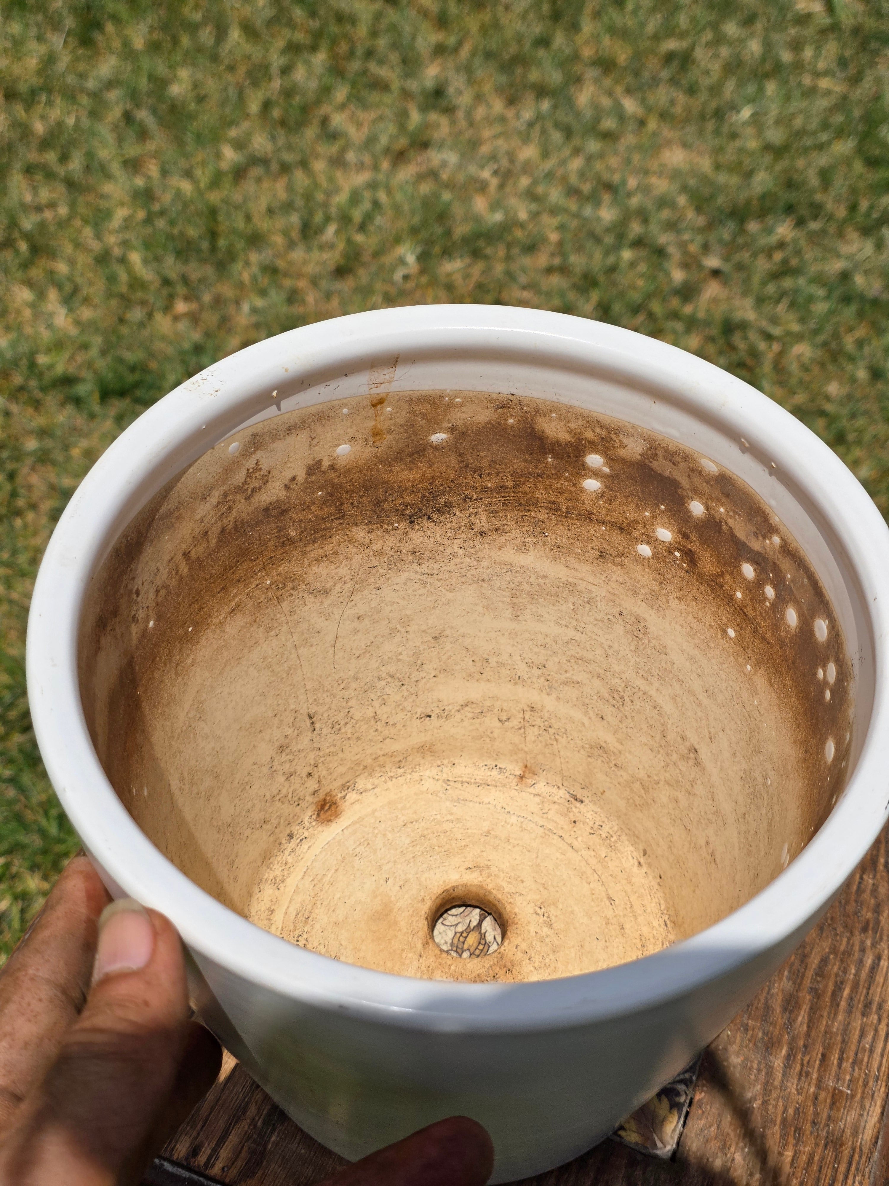 Vintage Satin White Glazed Clay Plant Pot Silky Terracotta Planter MCM 8" x 7"