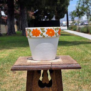 Vintage Italy Ceramic Planter Orange Flower Pot Yellow Rim MCM Hand Painted 6"