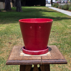 Vintage Red Ceramic Orchid Planter Pot Hanging Holes Saucer Glazed 7" Clay