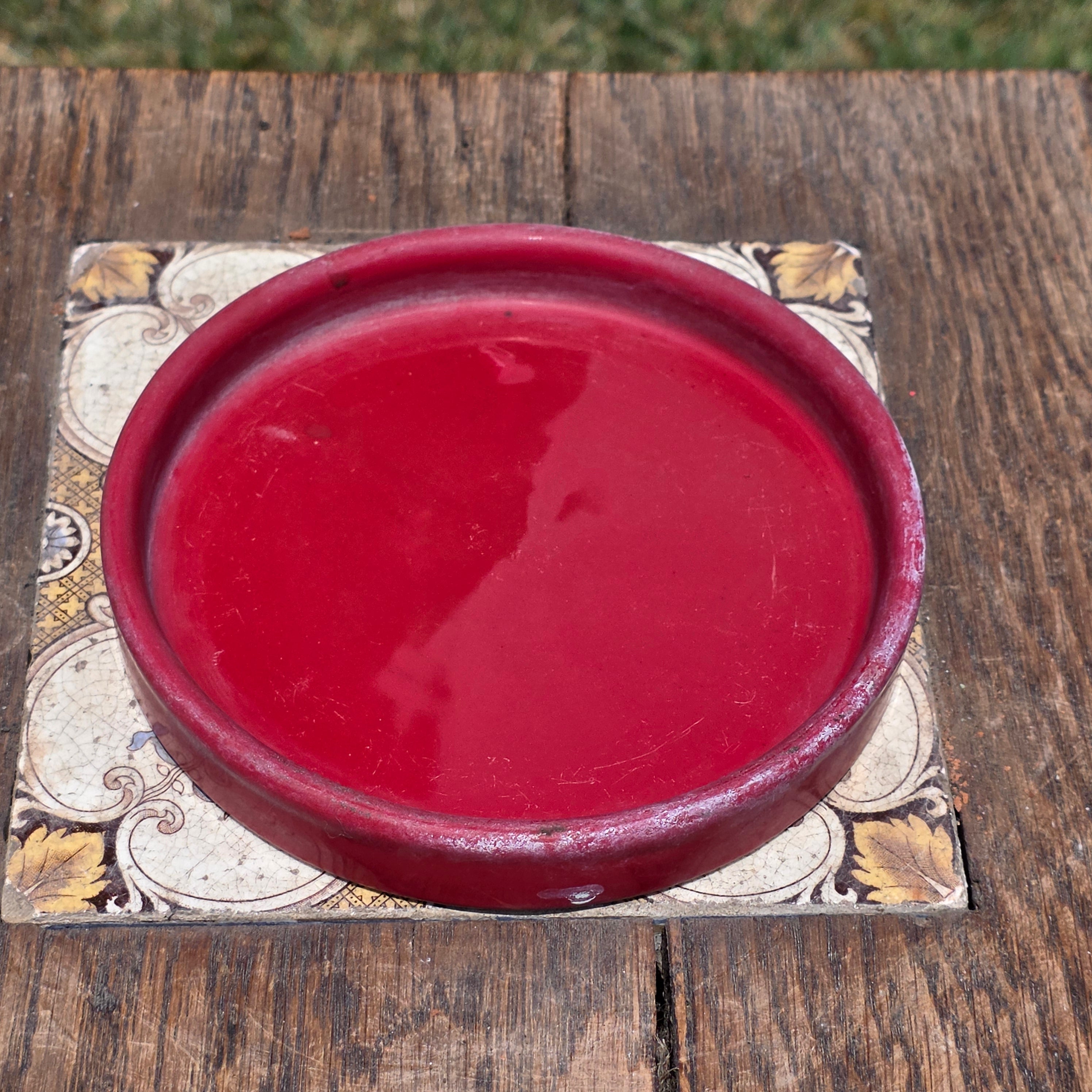 Vintage Red Ceramic Orchid Planter Pot Hanging Holes Saucer Glazed 7" Clay