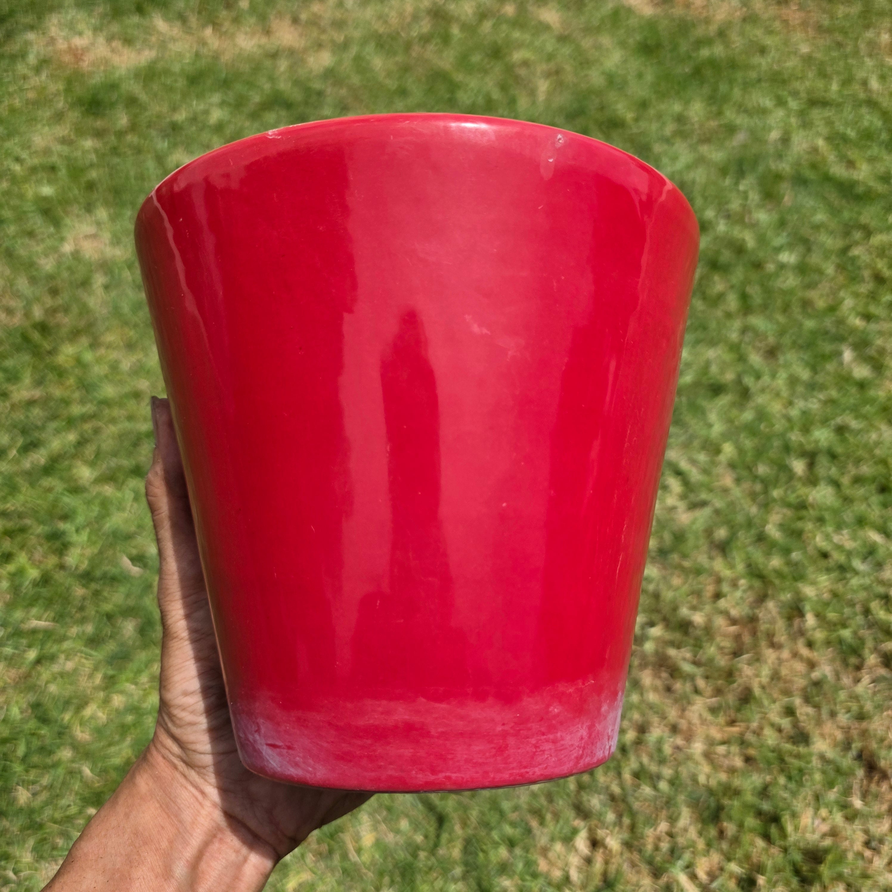 Vintage Red Ceramic Orchid Planter Pot Hanging Holes Saucer Glazed 7" Clay