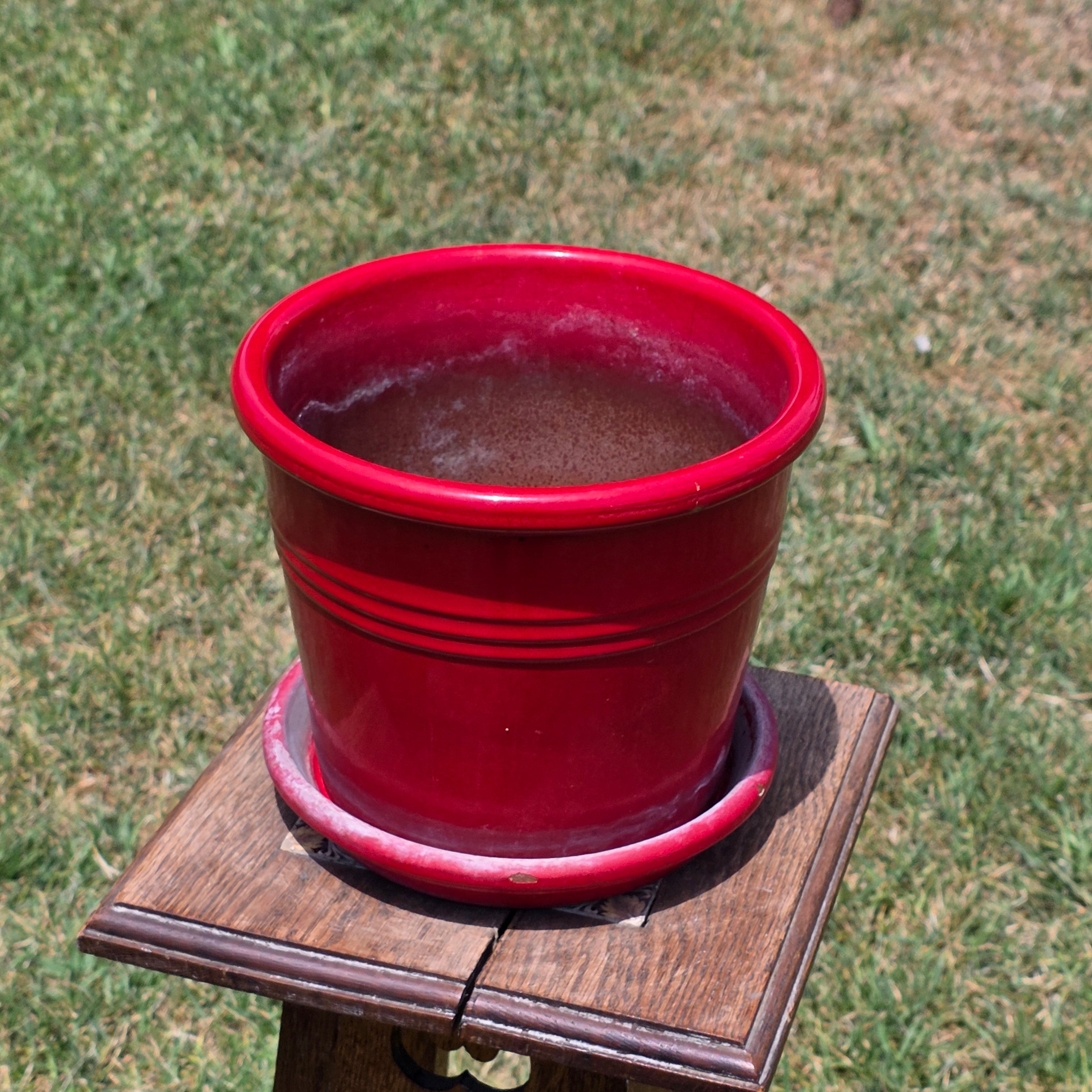 Vtg EV 21 Italy Red Glazed Terracotta Planter Flower Pot with Saucer Set 9"
