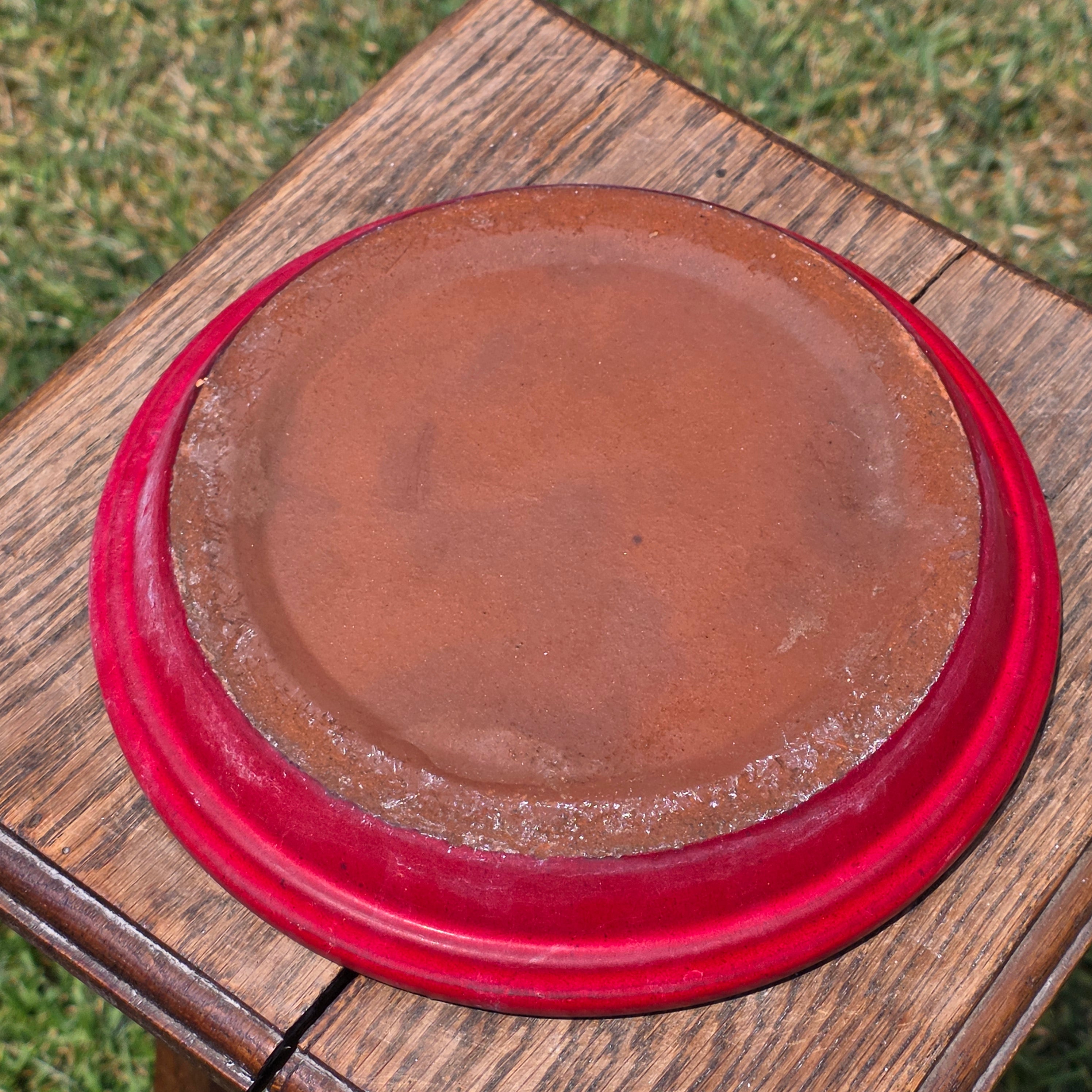 Vtg EV 21 Italy Red Glazed Terracotta Planter Flower Pot with Saucer Set 9"