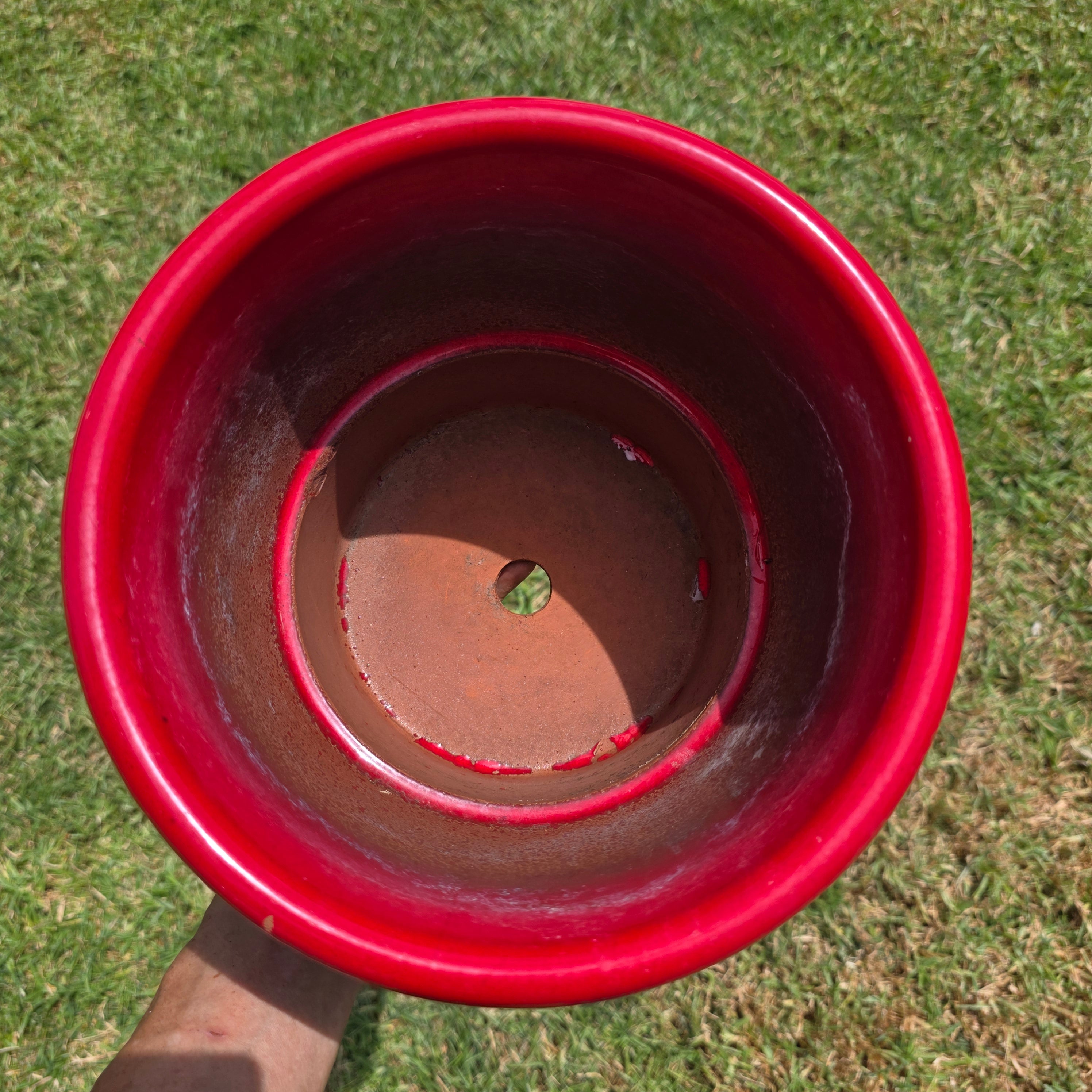 Vtg EV 21 Italy Red Glazed Terracotta Planter Flower Pot with Saucer Set 9"
