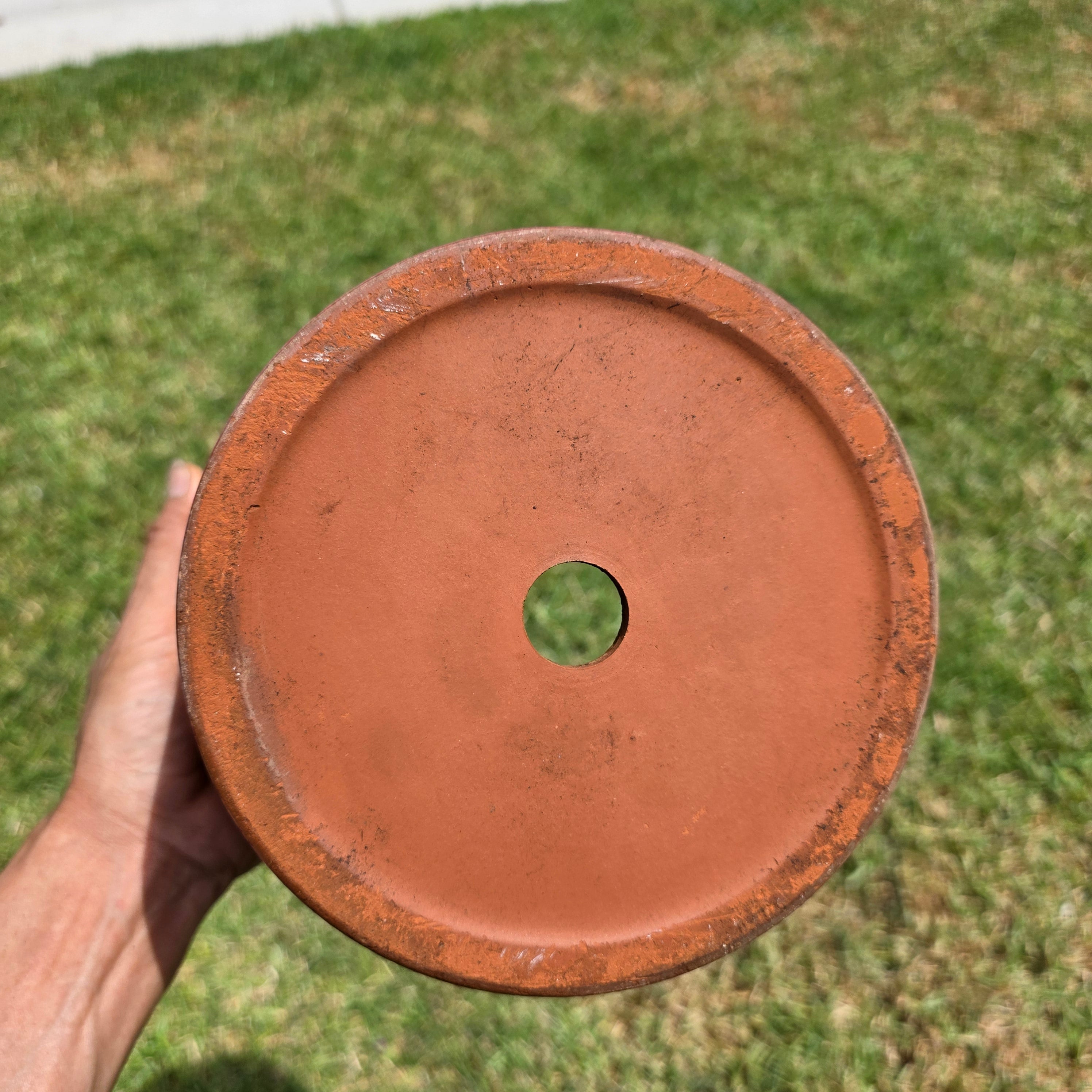 Vtg EV 21 Italy Red Glazed Terracotta Planter Flower Pot with Saucer Set 9"