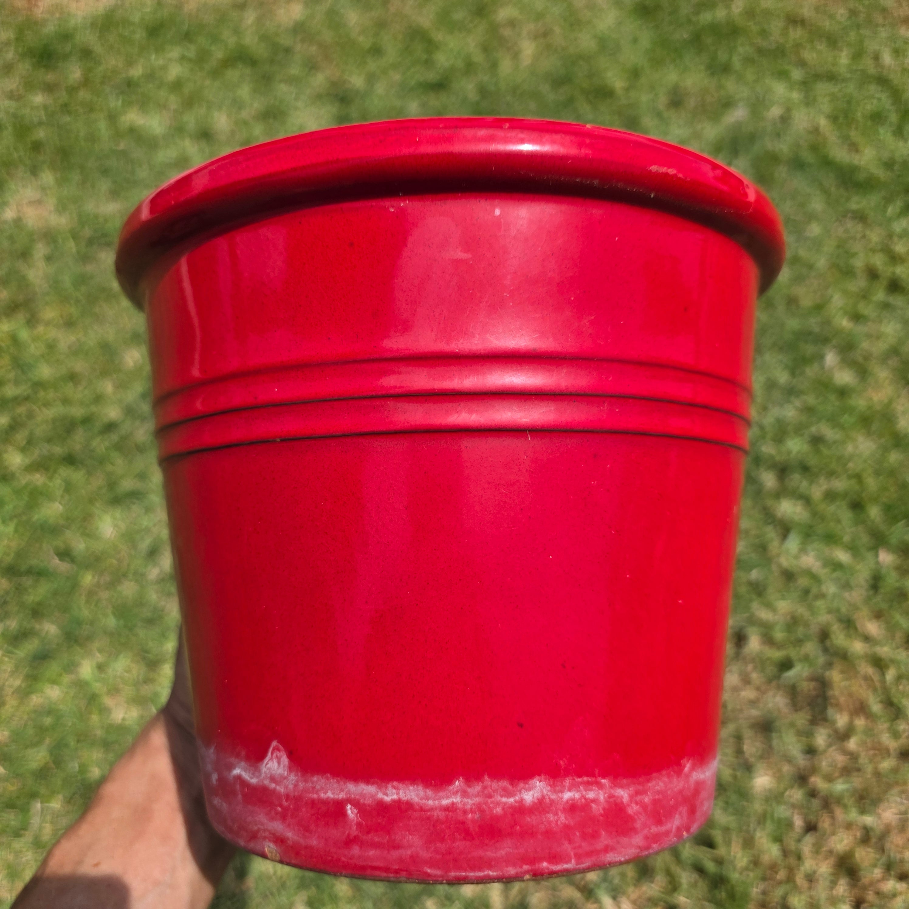 Vtg EV 21 Italy Red Glazed Terracotta Planter Flower Pot with Saucer Set 9"