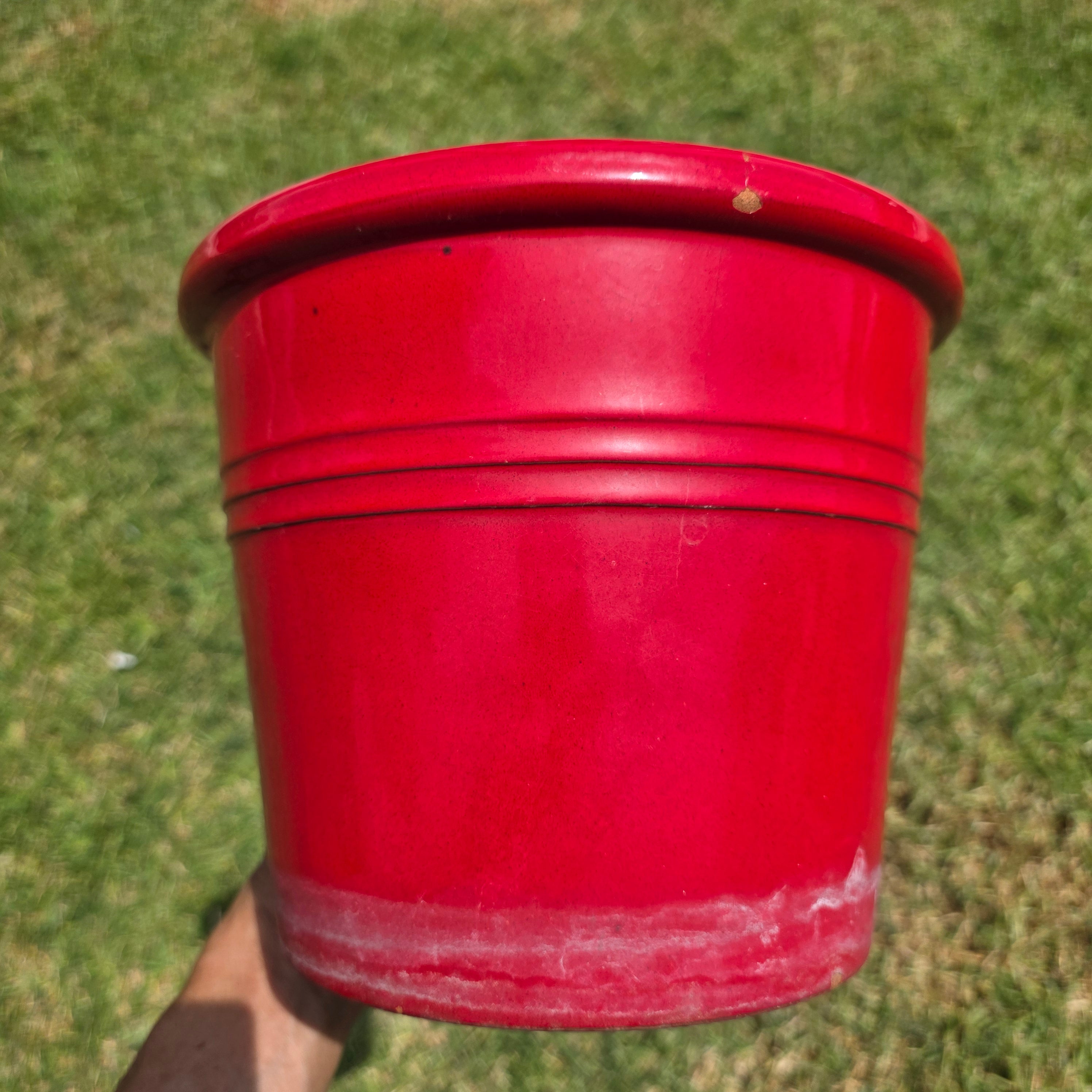 Vtg EV 21 Italy Red Glazed Terracotta Planter Flower Pot with Saucer Set 9"