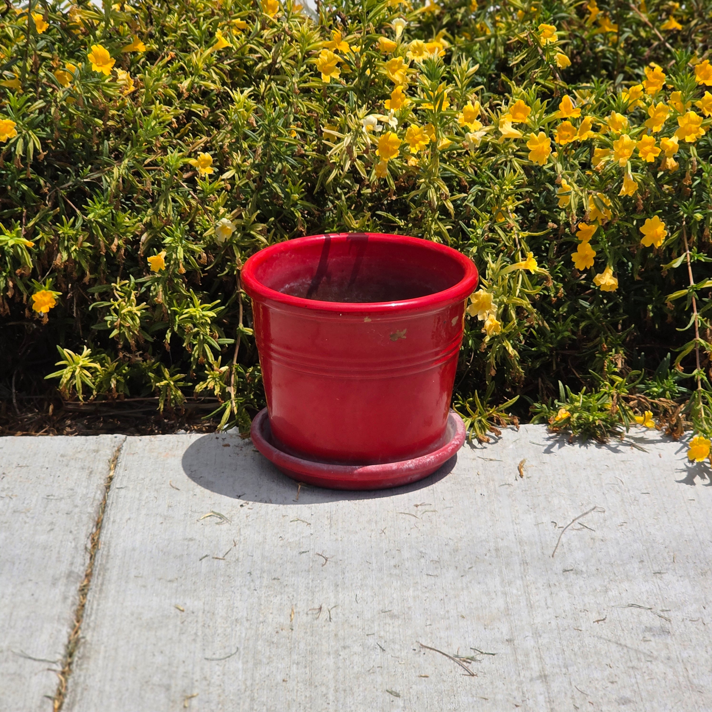 Vtg EV 21 Italy Red Glazed Terracotta Planter Flower Pot with Saucer Set 9"