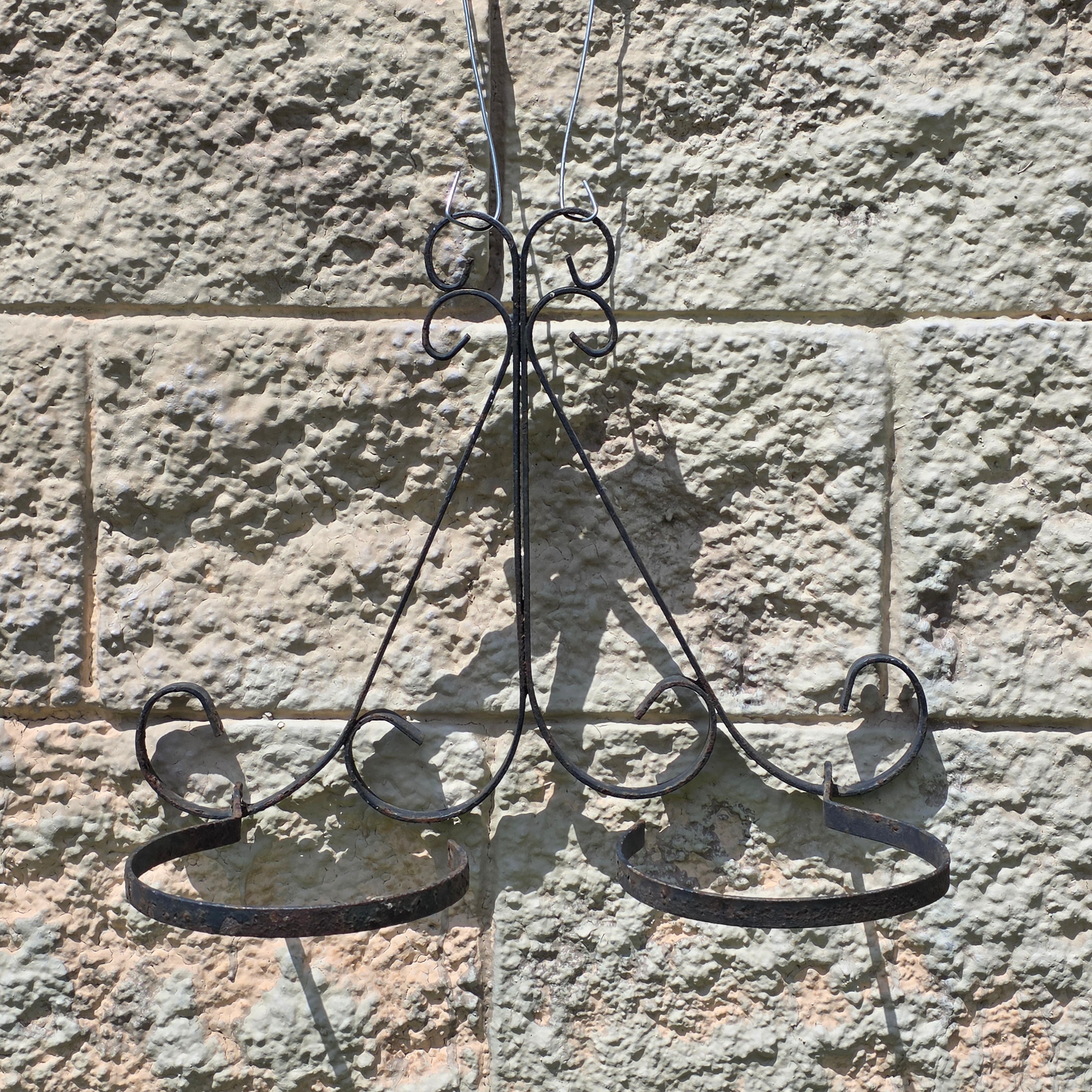 Vintage Wrought Iron Wall Plant Holder Double Sconce Scroll Planter Pot Ring 5.5"