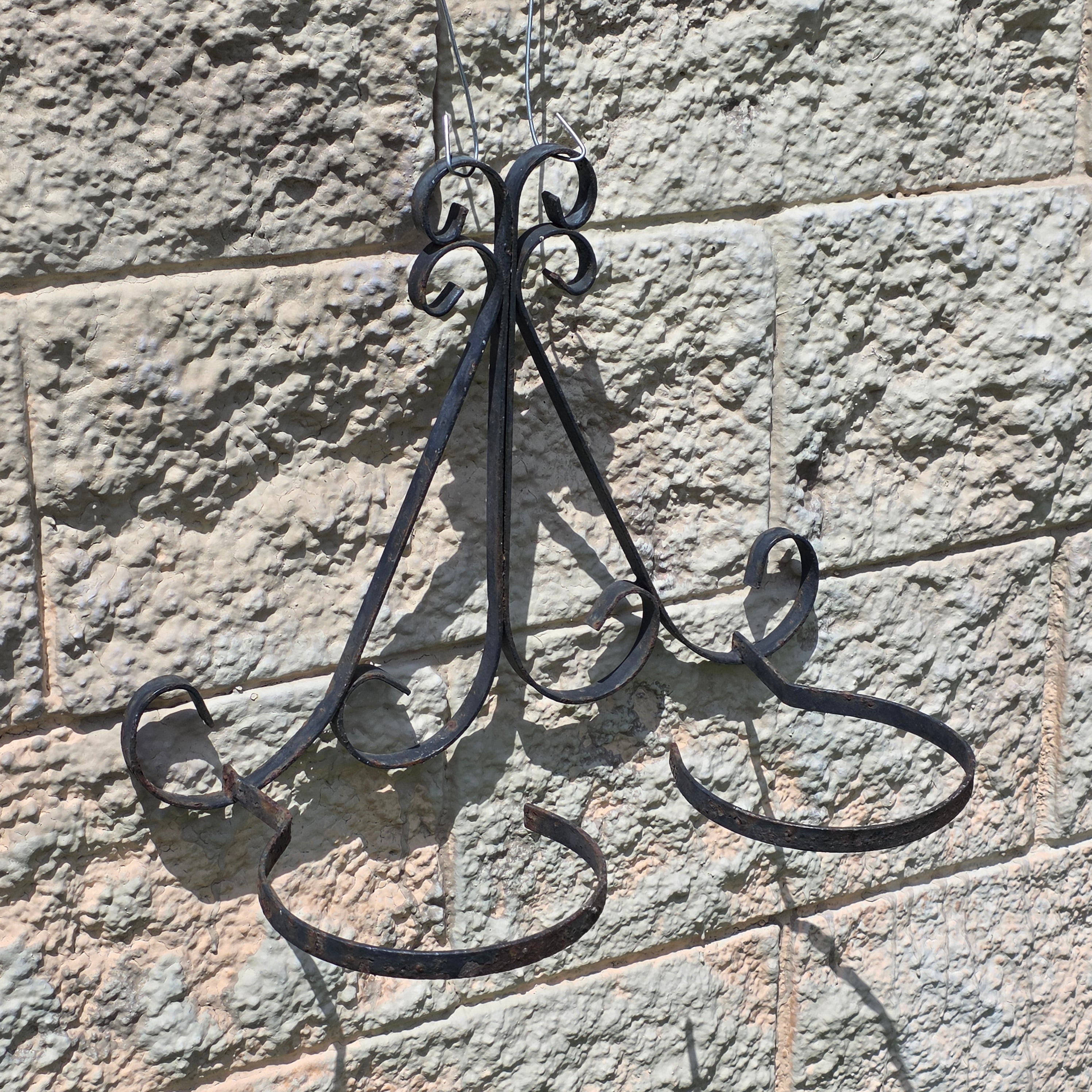 Vintage Wrought Iron Wall Plant Holder Double Sconce Scroll Planter Pot Ring 5.5"
