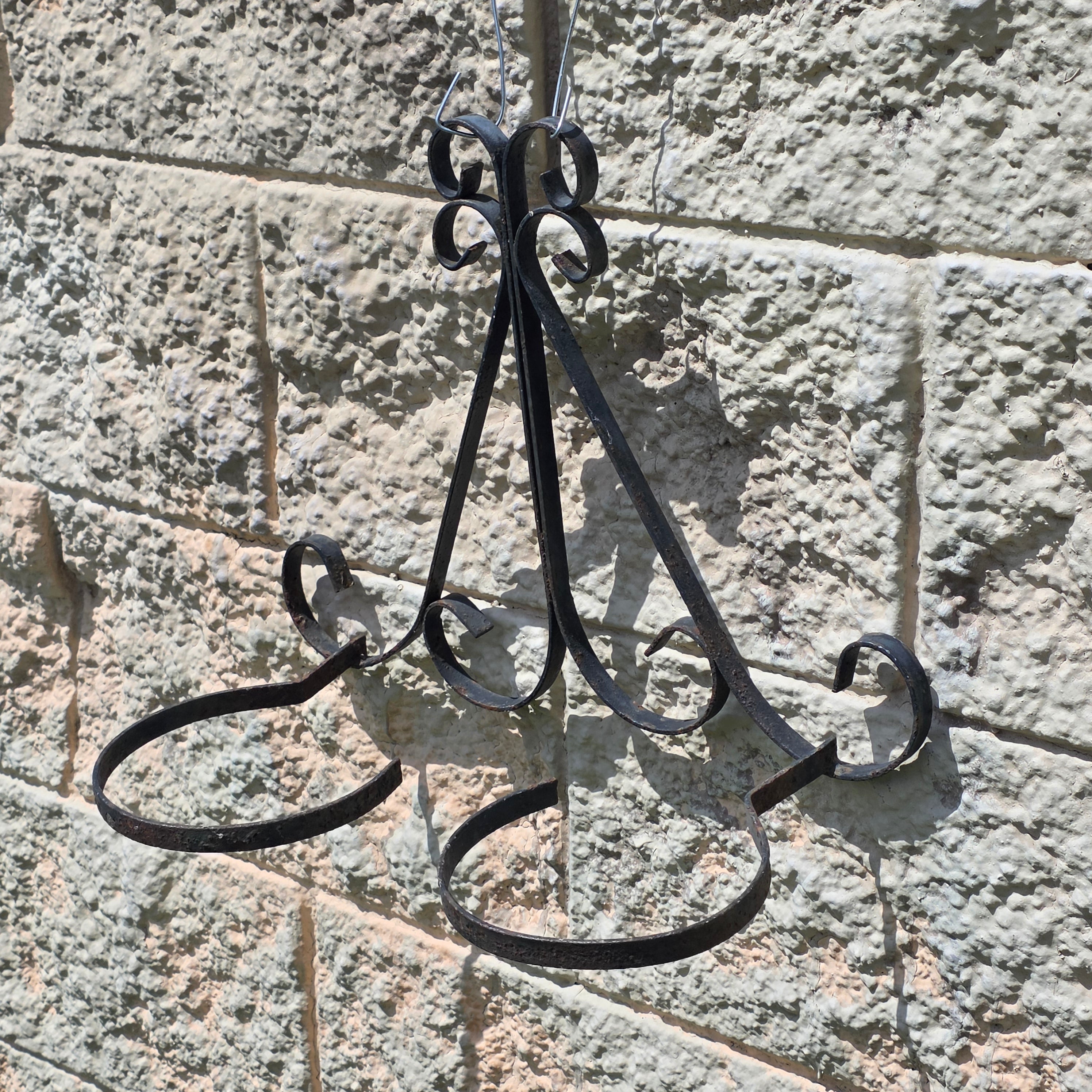 Vintage Wrought Iron Wall Plant Holder Double Sconce Scroll Planter Pot Ring 5.5"