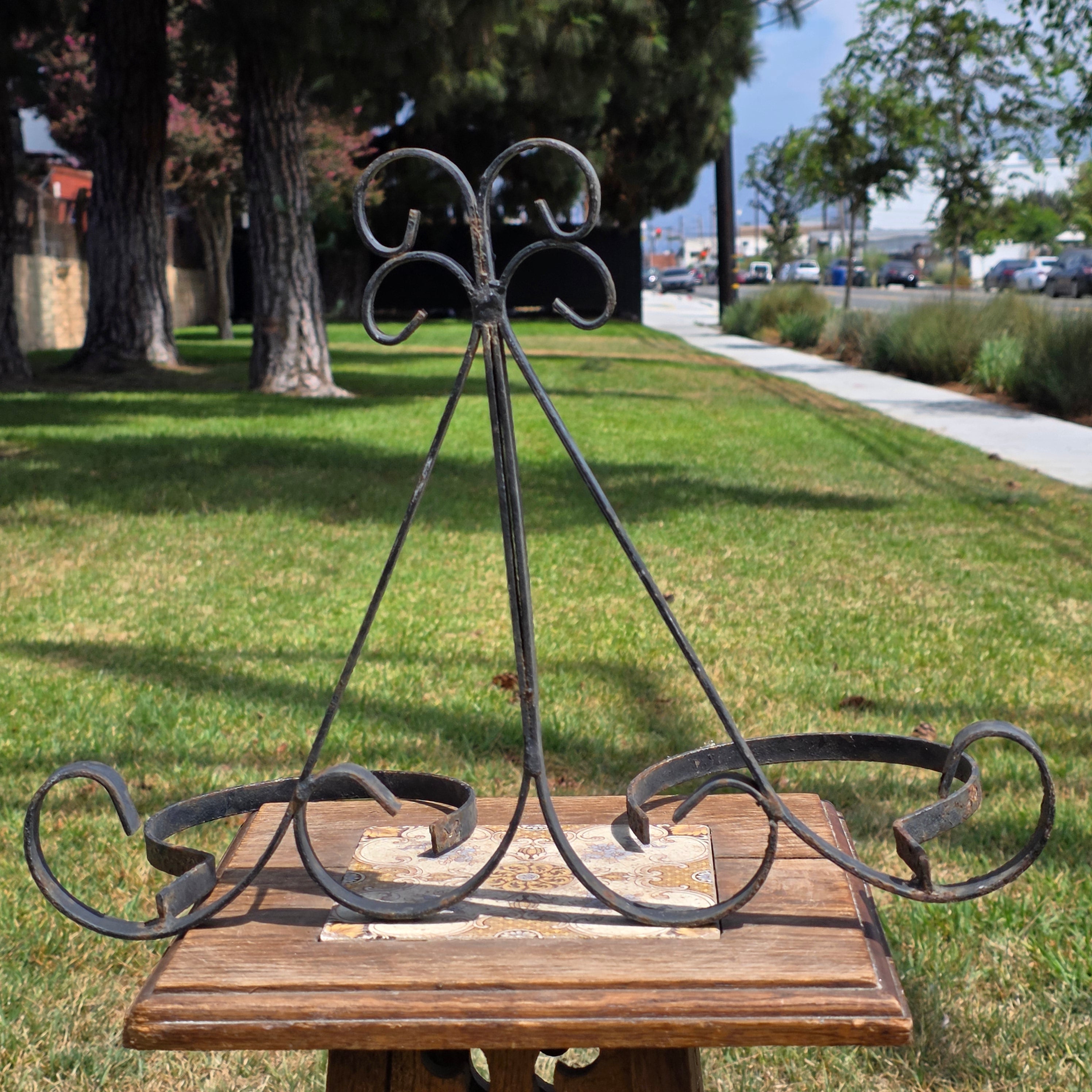 Vintage Wrought Iron Wall Plant Holder Double Sconce Scroll Planter Pot Ring 5.5"