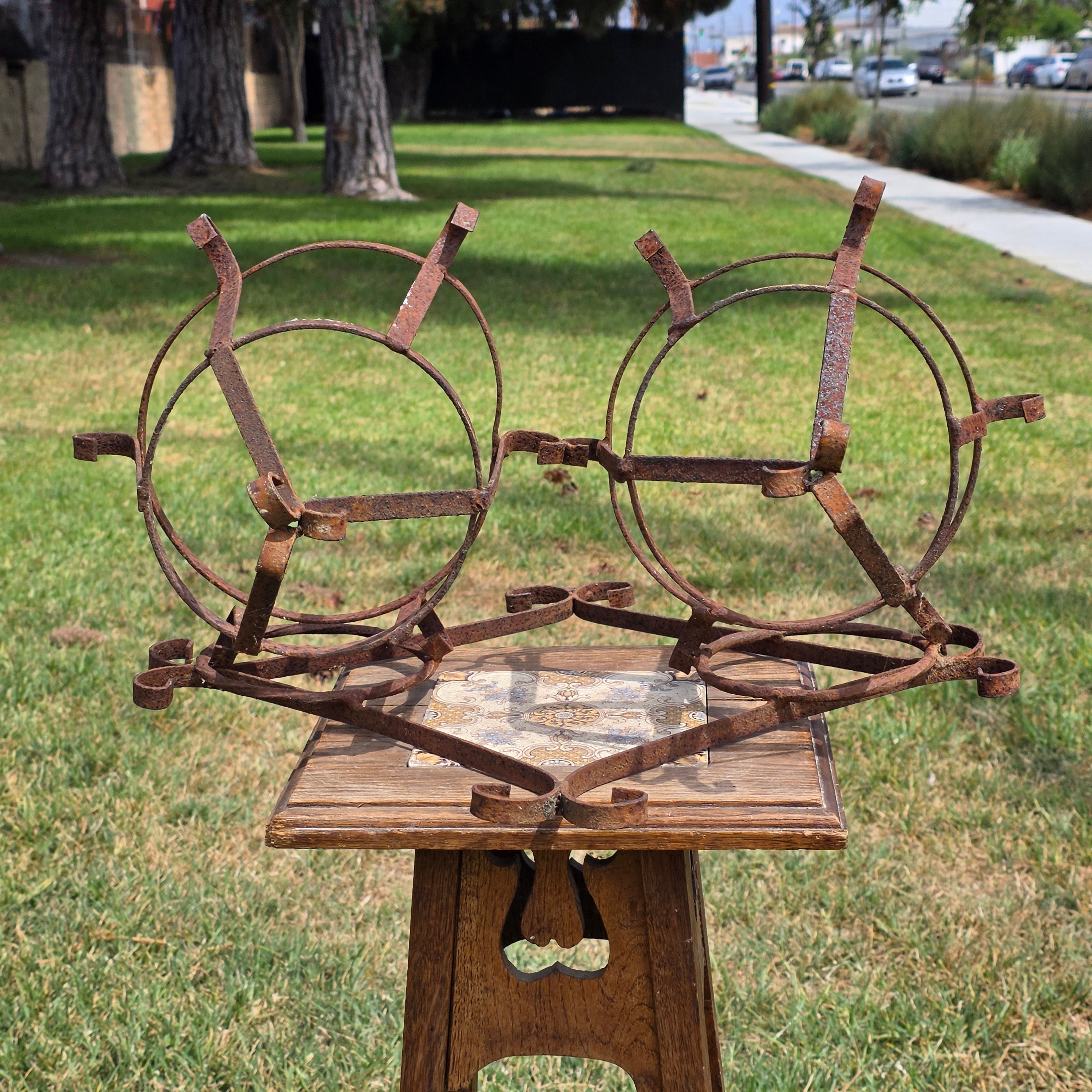 Vintage Wrought Iron Wall Planter Double Basket Sconce W Terracotta Saucers 7.5"